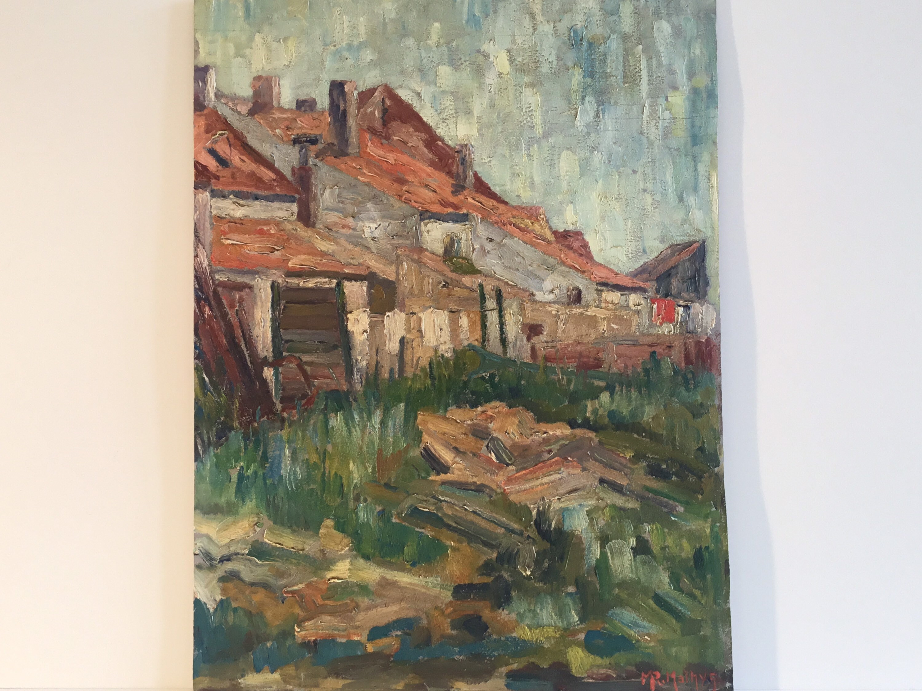 Vintage Painting | Mathys 1940s Country Houses, Belgian French Impressionist Landscape — photo 5 of 11