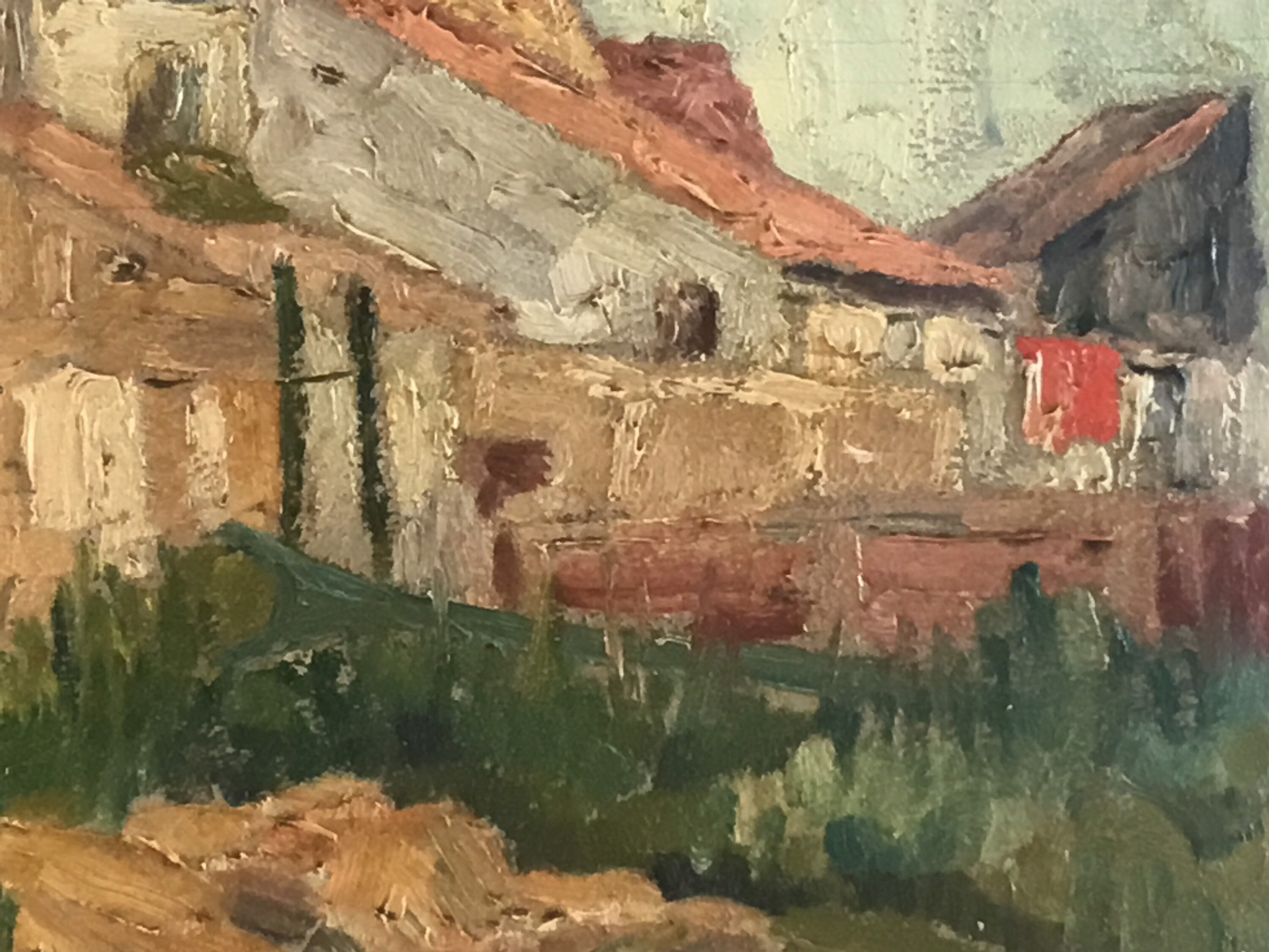 Vintage Painting | Mathys 1940s Country Houses, Belgian French Impressionist Landscape — photo 6 of 11