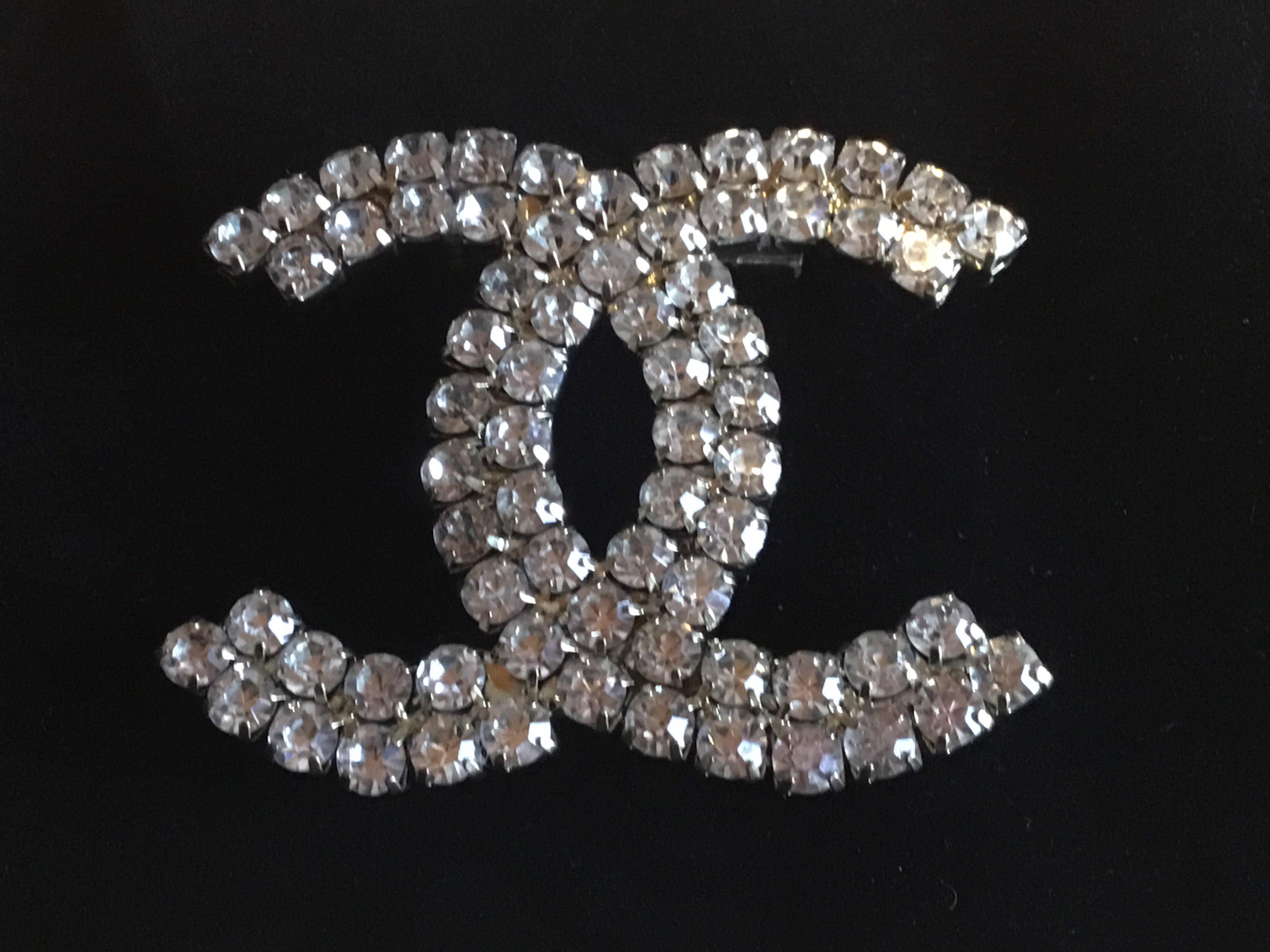 Vintage Jewelry | 1950s  Large Chanel Logo Brooch With Rhinestones Made In France — photo 2 of 9