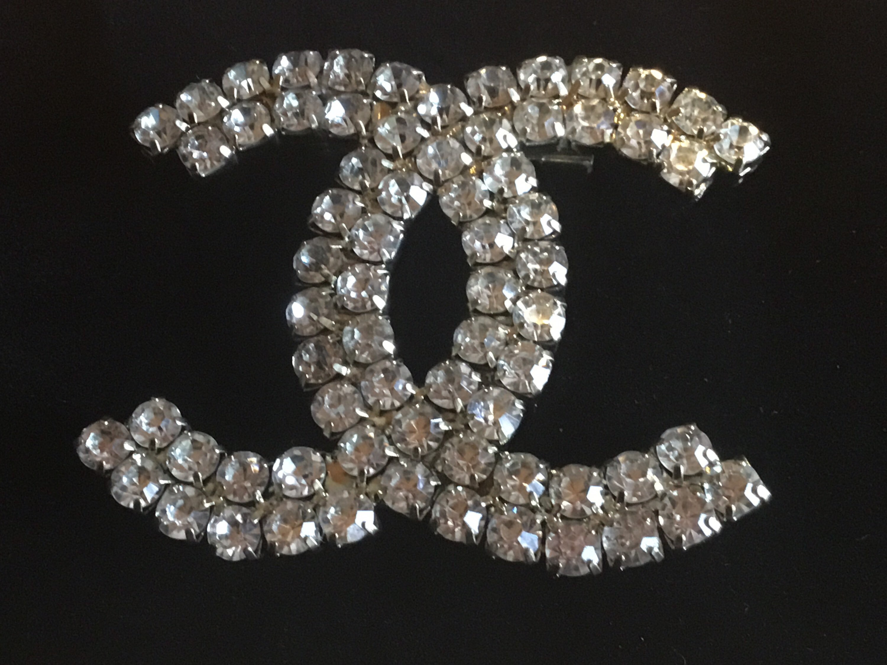 Vintage Jewelry | 1950s  Large Chanel Logo Brooch With Rhinestones Made In France — photo 4 of 9