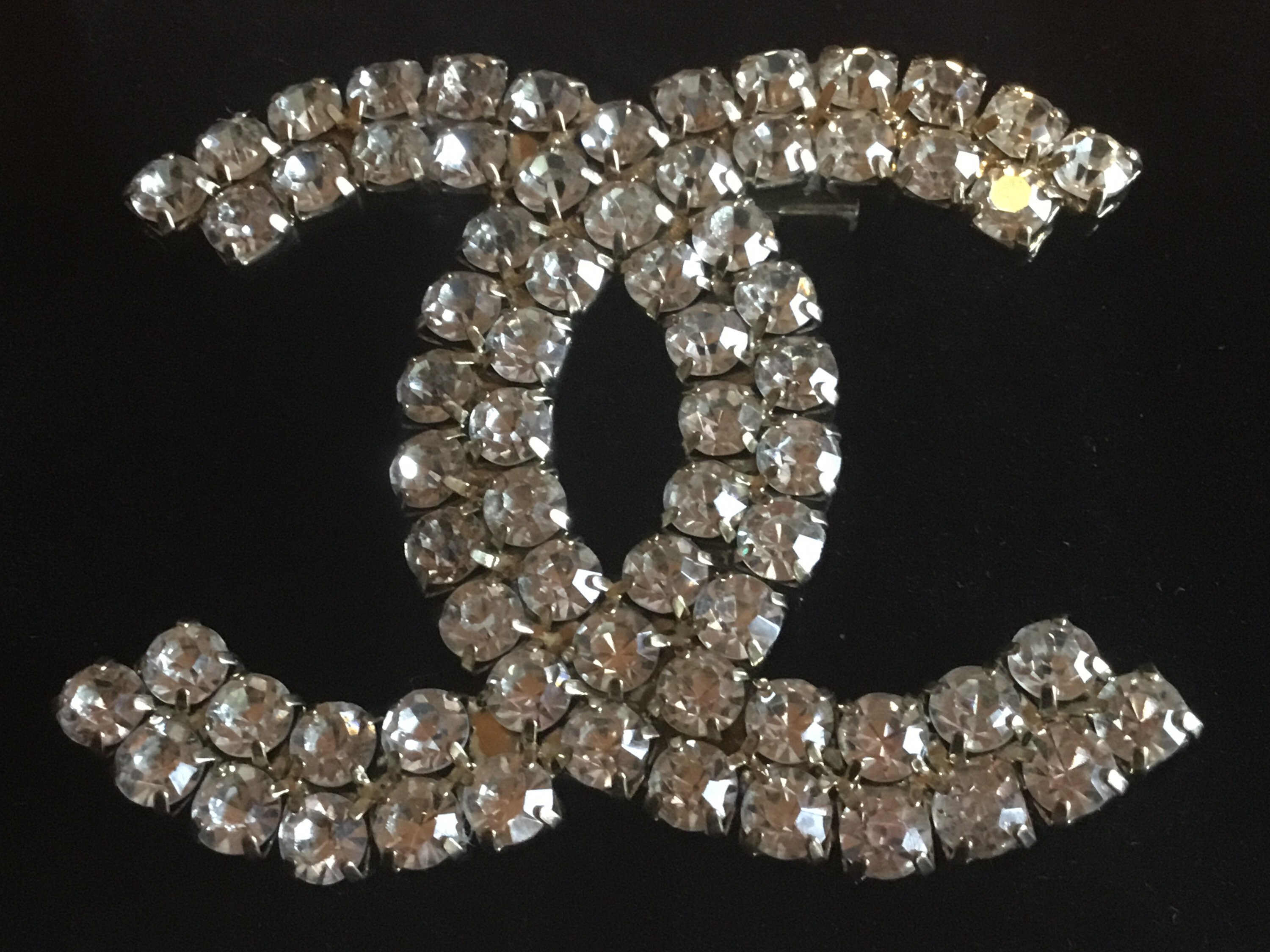 Vintage Jewelry | 1950s  Large Chanel Logo Brooch With Rhinestones Made In France — photo 5 of 9