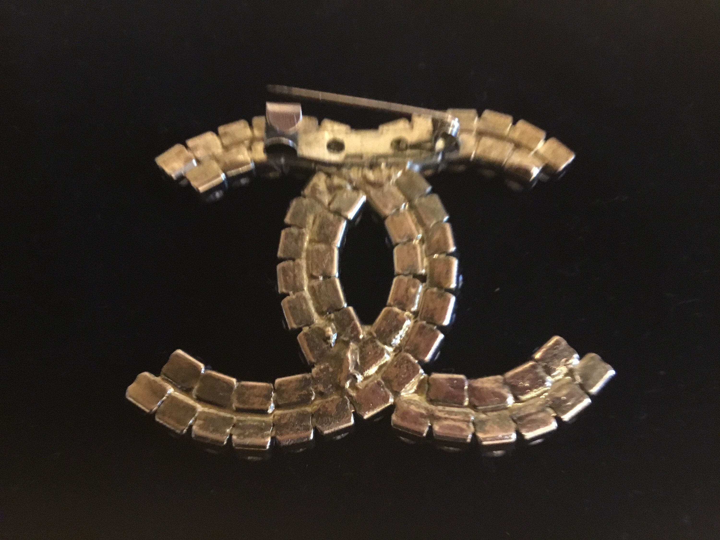 Vintage Jewelry | 1950s  Large Chanel Logo Brooch With Rhinestones Made In France — photo 9 of 9