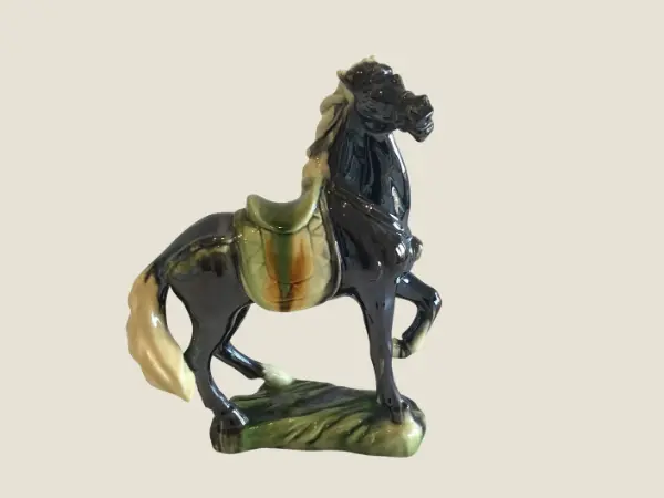 Vintage Porcelain Horse | 1970s Hand-Painted Figurine, Large Ceramic Sculpture