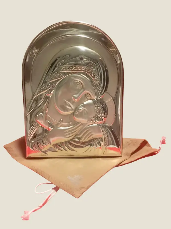 Vintage Icon | 1980s Greek Saint Mary Silver Religious Art