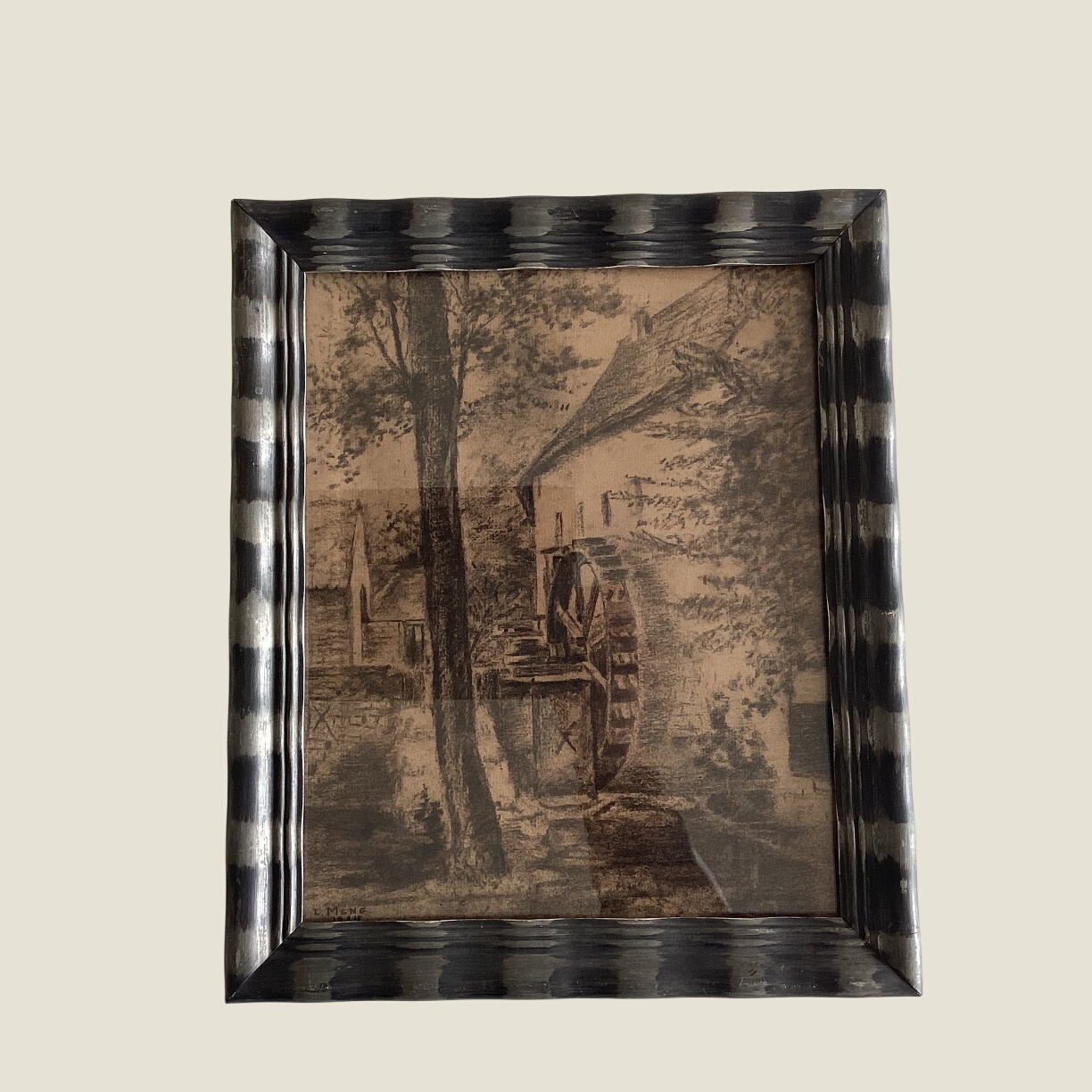 Vintage Drawing | 1934 Pencil Charcoal Art by L. Meng, Original Framed Dutch Painting