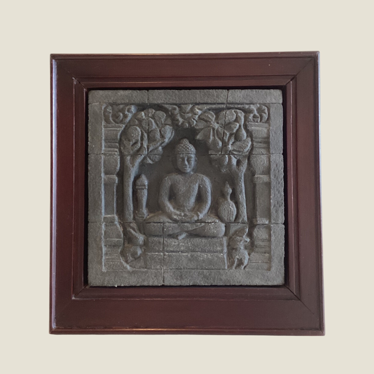 Collectible Sculpture | Borobudur Temple Altar Decor, Relief Stone Vintage Art