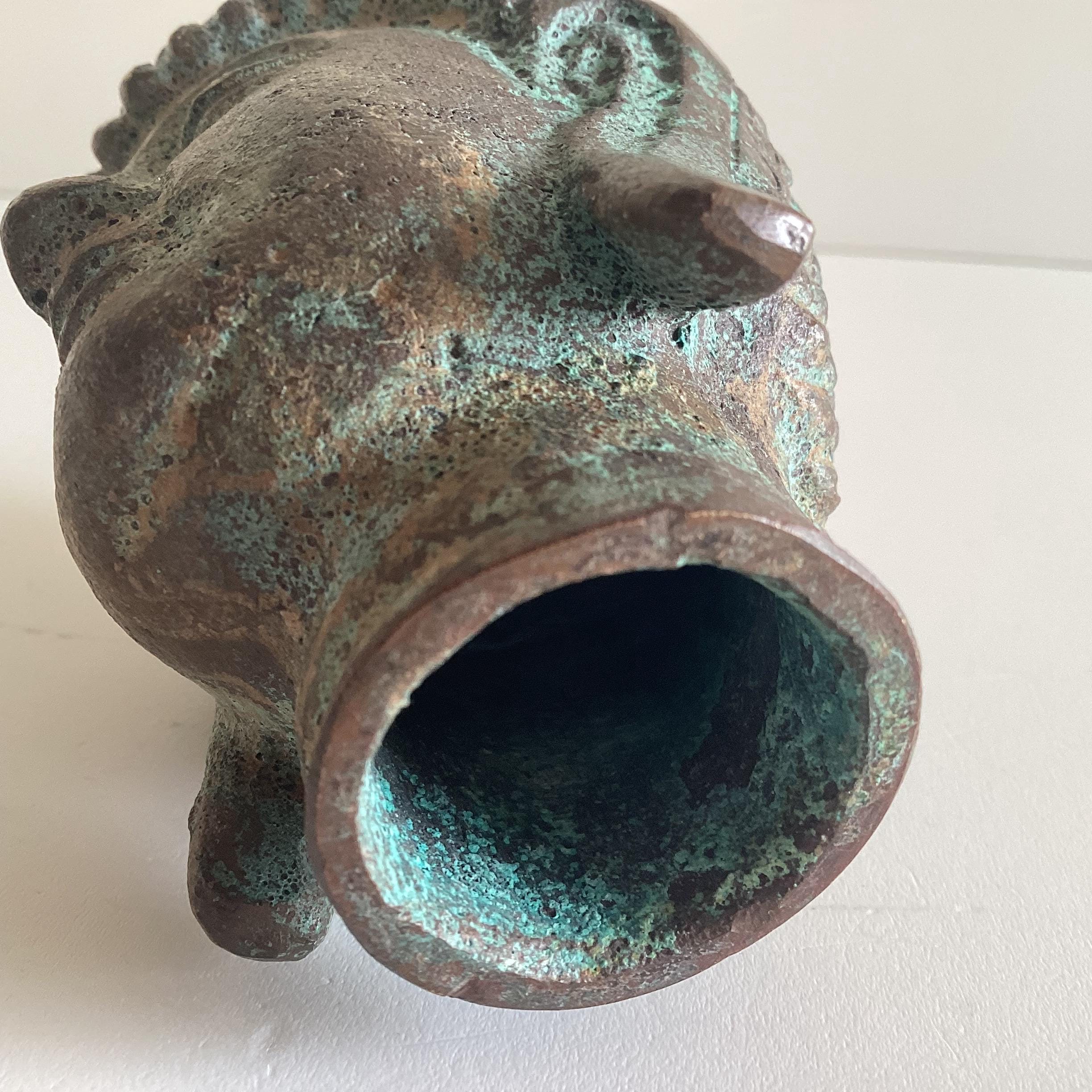 Antique Buddha Head | Thailand 1900s Bronze Sculpture, Original Patina Religious Art — photo 8 of 8