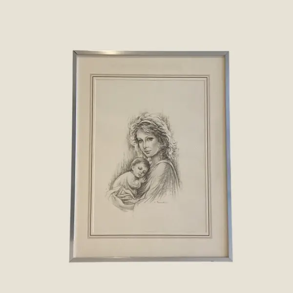 Vintage Lithograph | 1970s - Giuseppe tarantino - Woman With Child - Made In Italy
