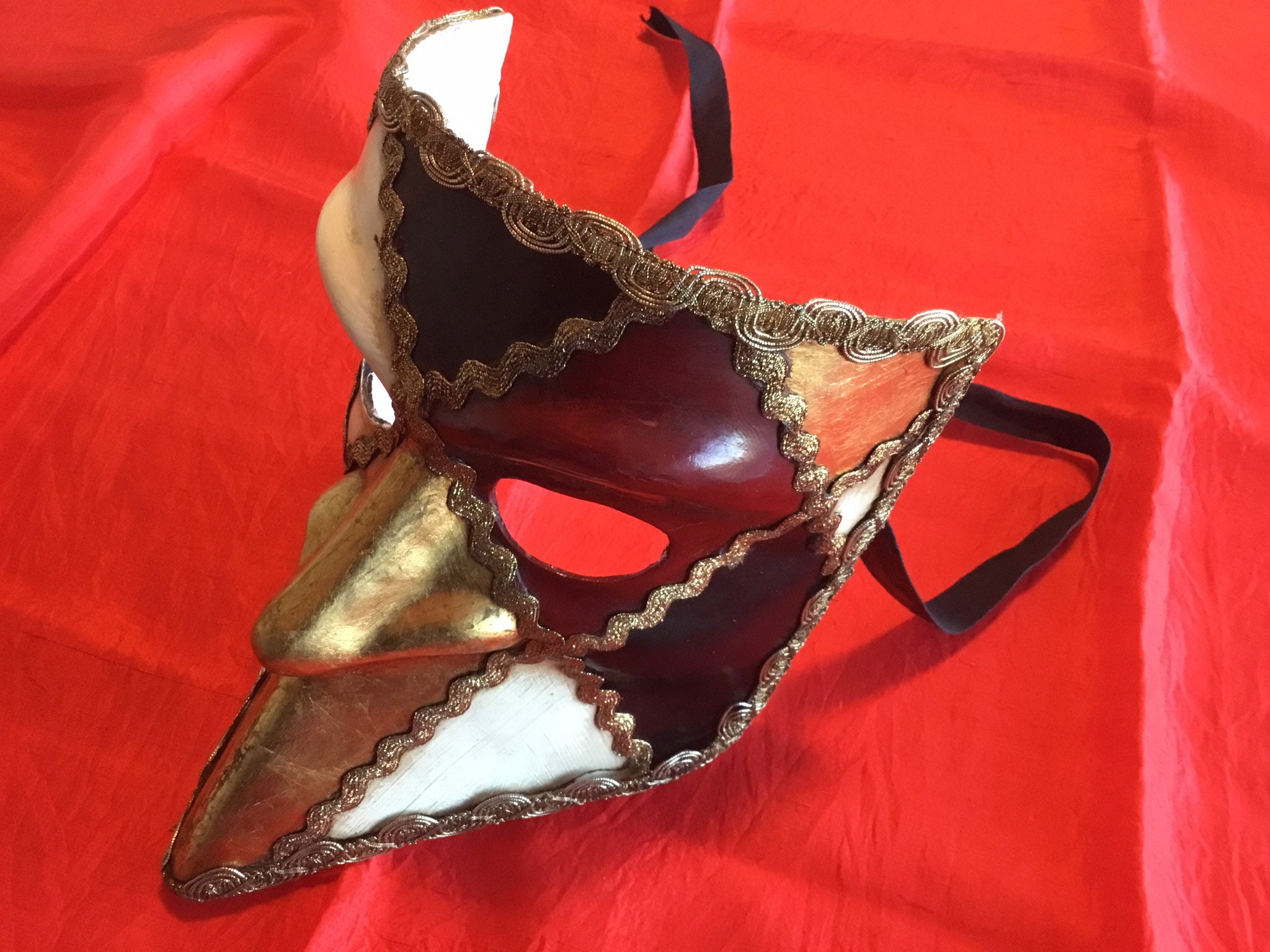 Vintage Venetian Mask | Handmade Bauta Harlequin, Italian Carnival Paper Mache Art — photo 2 of 6