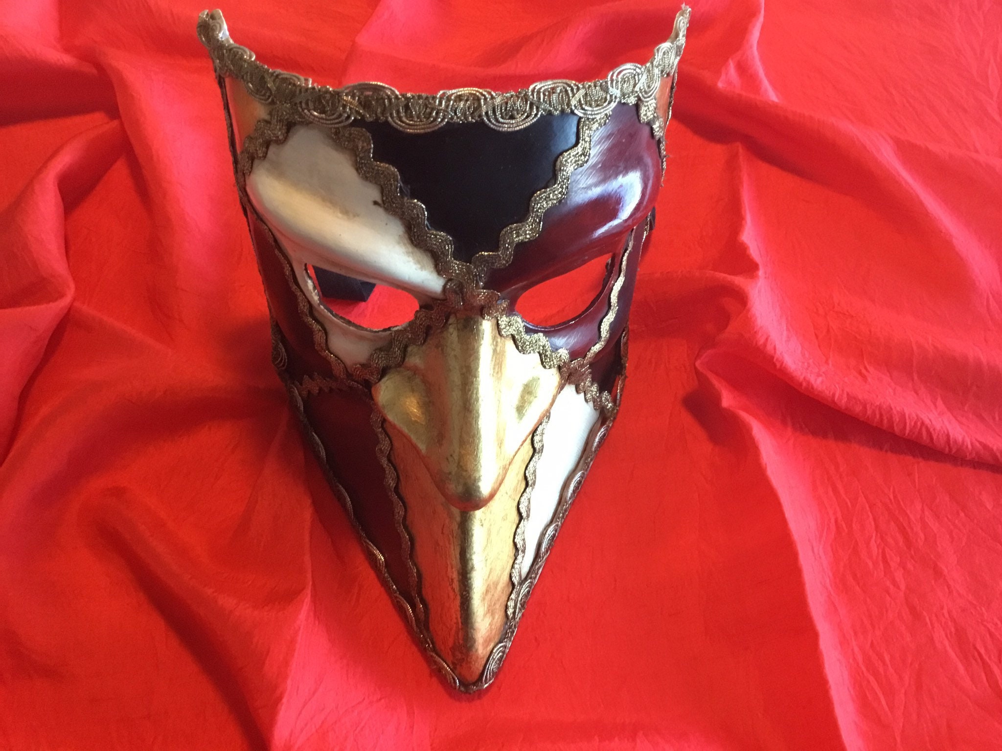 Vintage Venetian Mask | Handmade Bauta Harlequin, Italian Carnival Paper Mache Art — photo 3 of 6