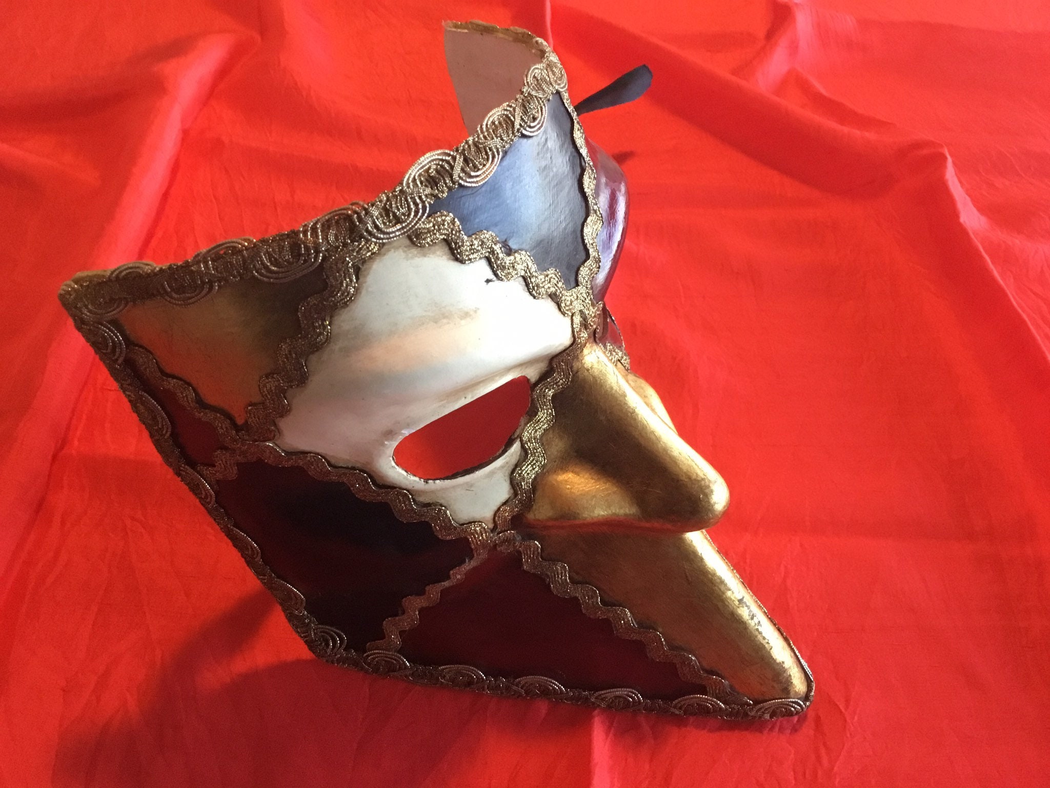 Vintage Venetian Mask | Handmade Bauta Harlequin, Italian Carnival Paper Mache Art — photo 4 of 6