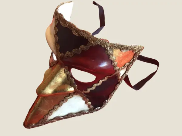 Vintage Venetian Mask | Handmade Bauta Harlequin, Italian Carnival Paper Mache Art