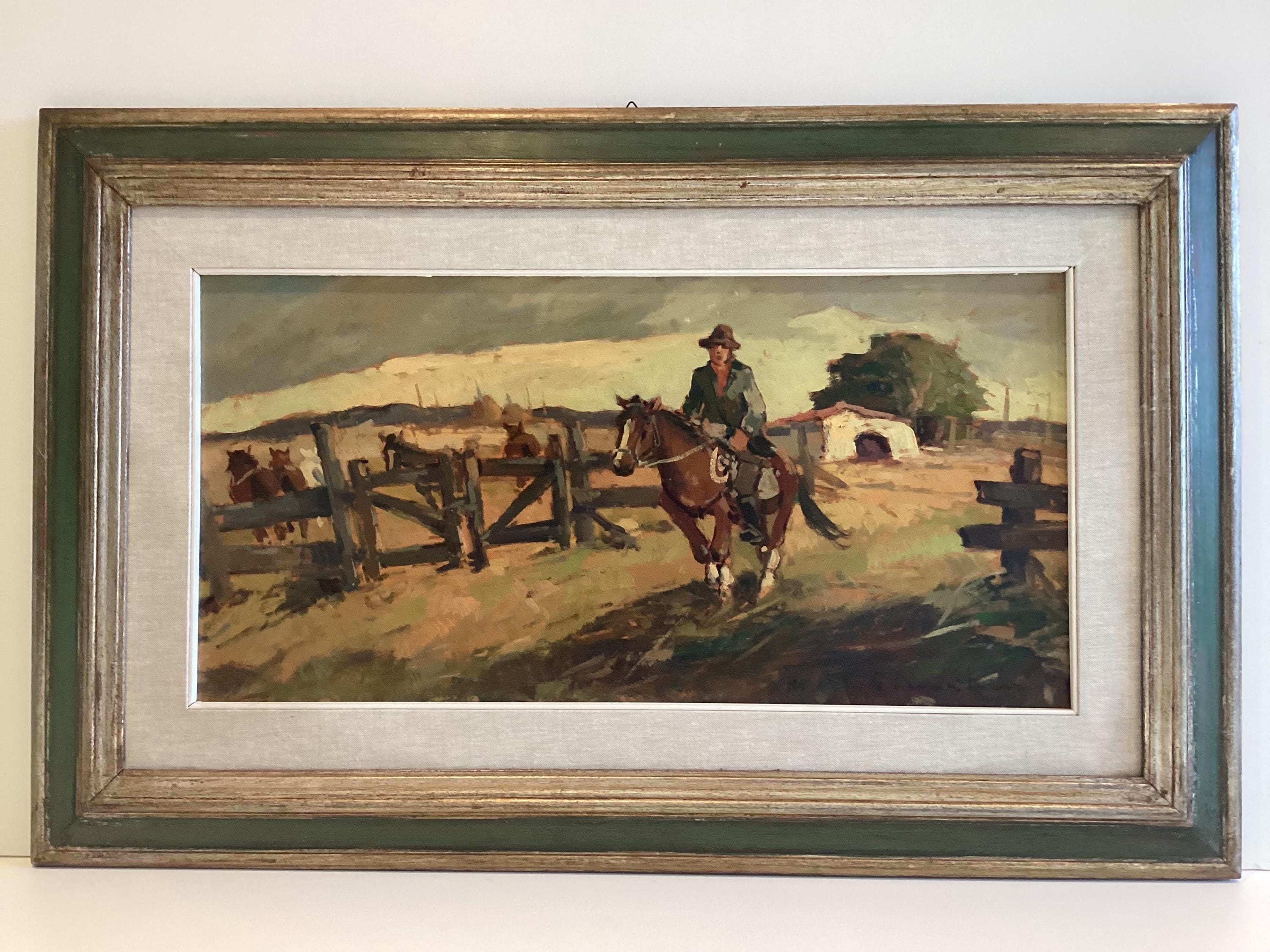 Vintage Italian Painting – Buttero on Horseback (1960s) by Renzo Martini — photo 2 of 10