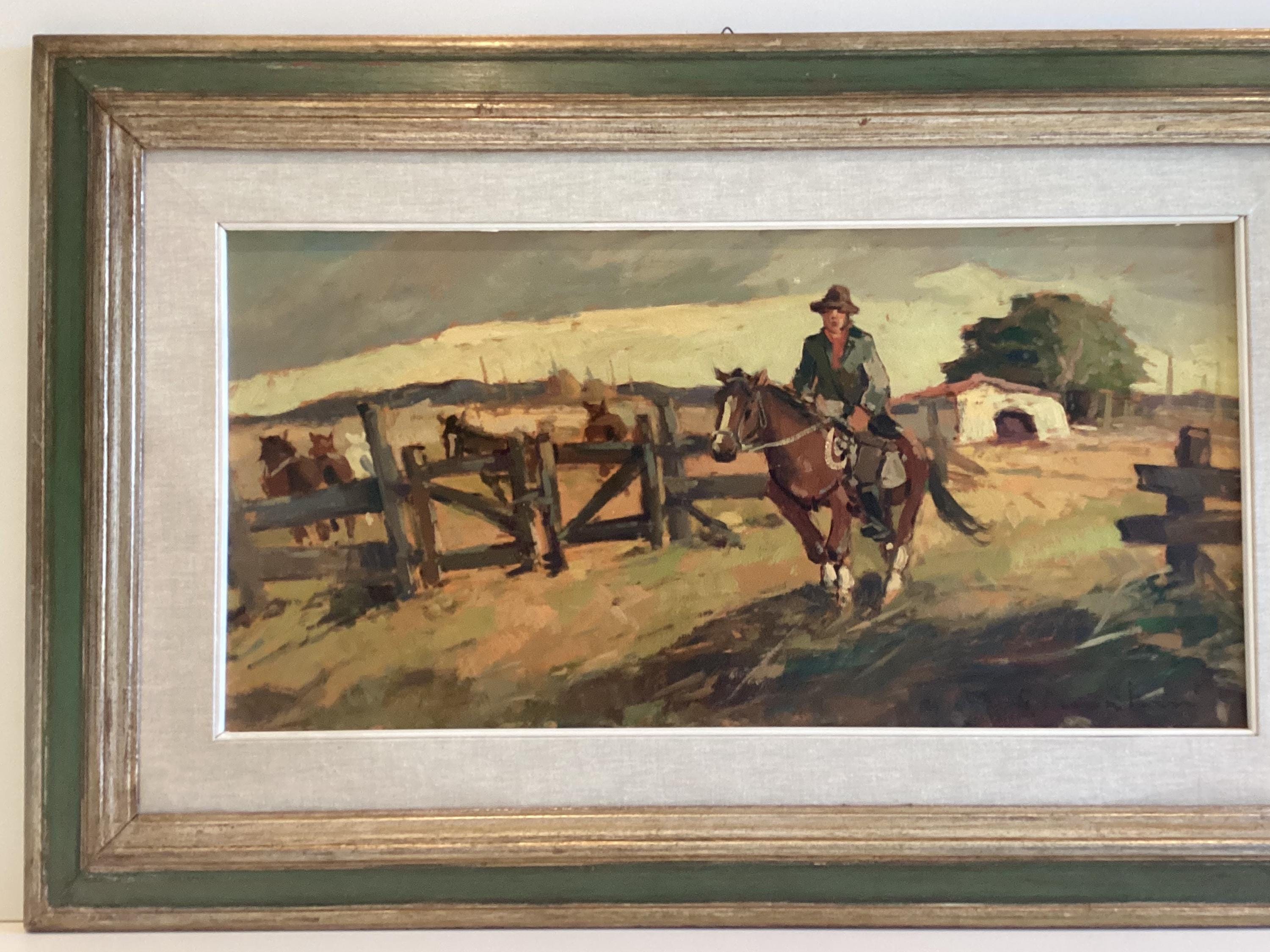 Vintage Italian Painting – Buttero on Horseback (1960s) by Renzo Martini — photo 4 of 10