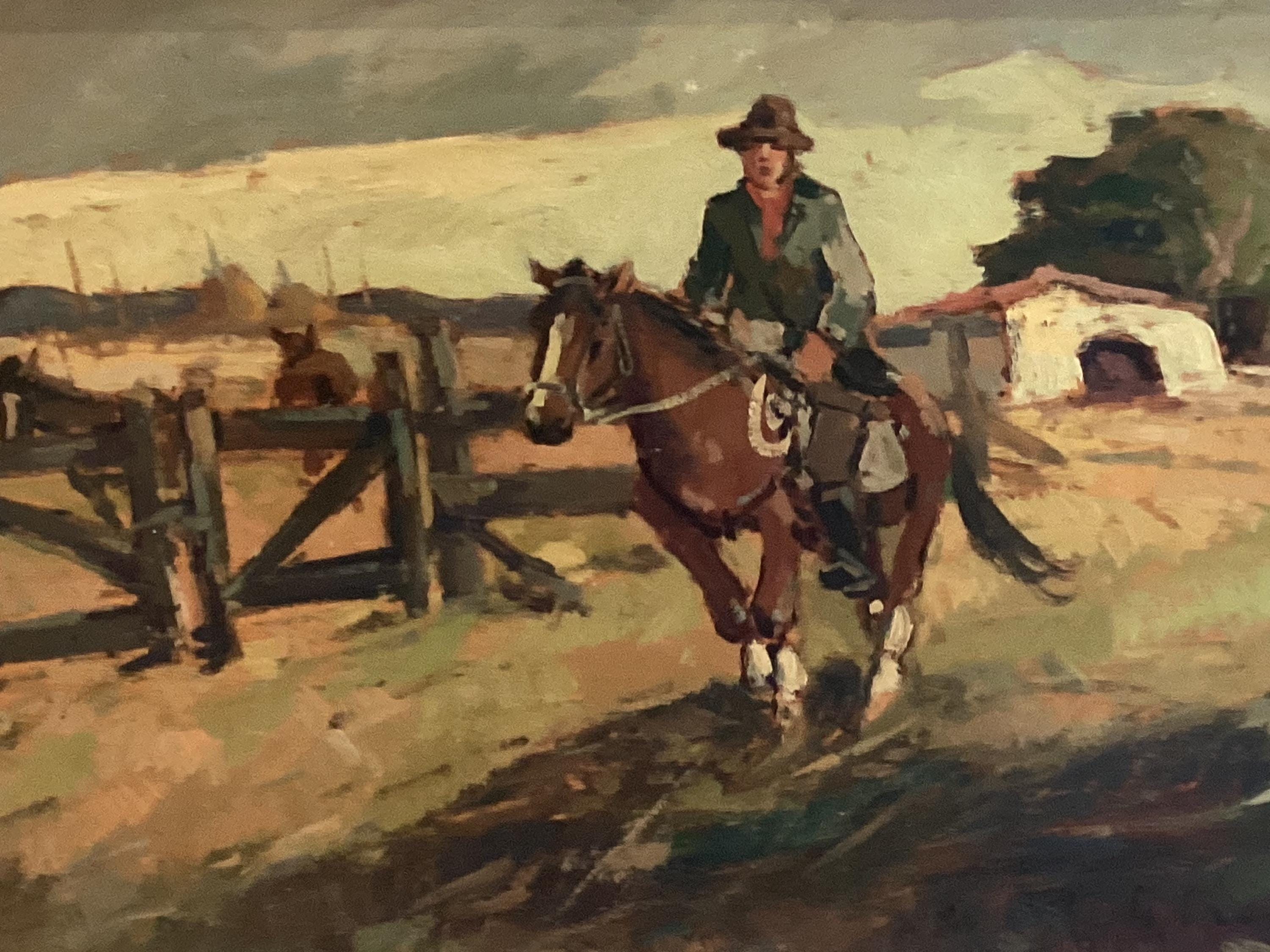 Vintage Italian Painting – Buttero on Horseback (1960s) by Renzo Martini — photo 5 of 10