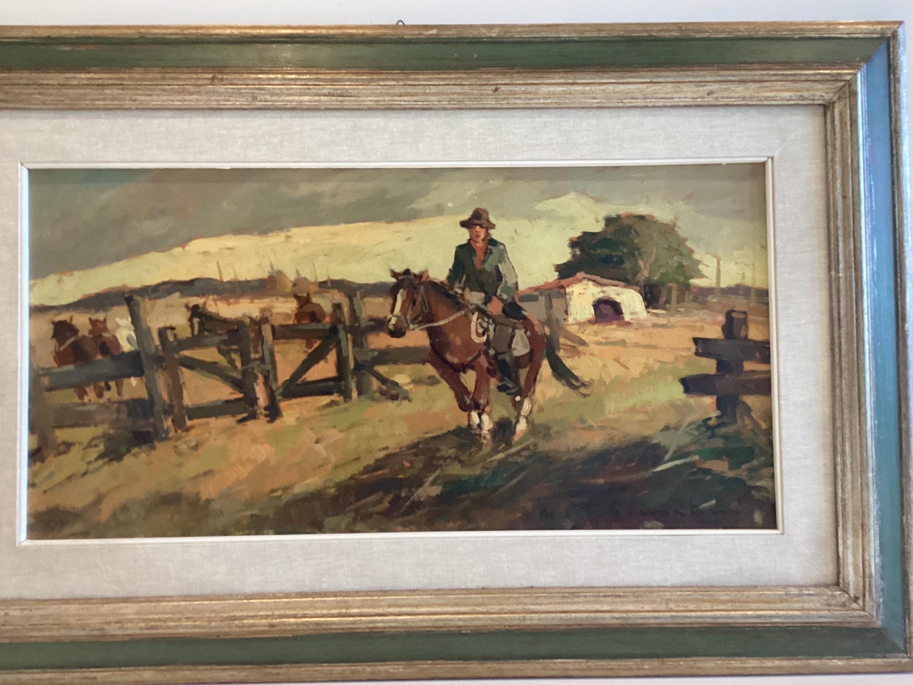 Vintage Italian Painting – Buttero on Horseback (1960s) by Renzo Martini — photo 6 of 10