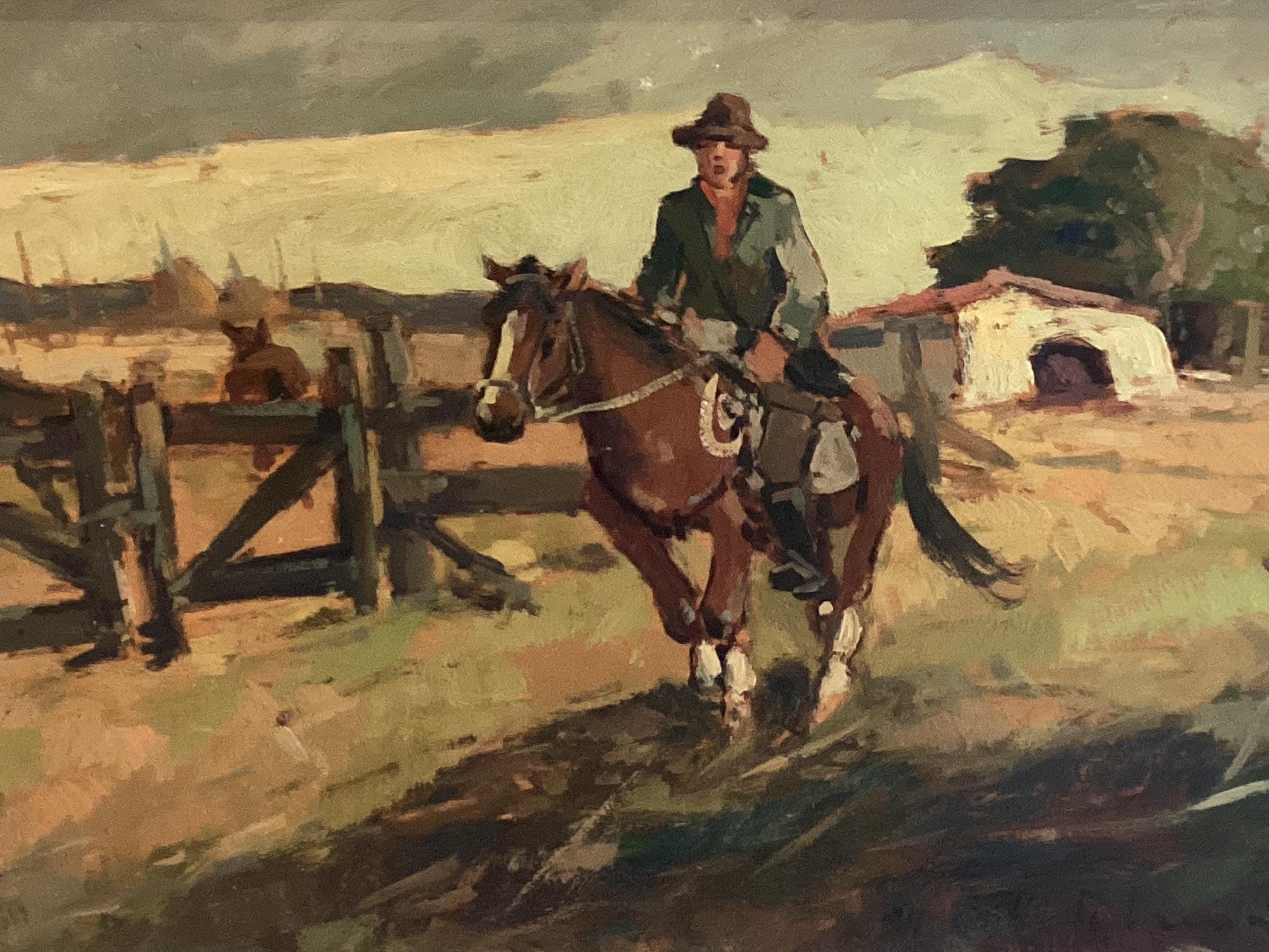 Vintage Italian Painting – Buttero on Horseback (1960s) by Renzo Martini — photo 7 of 10