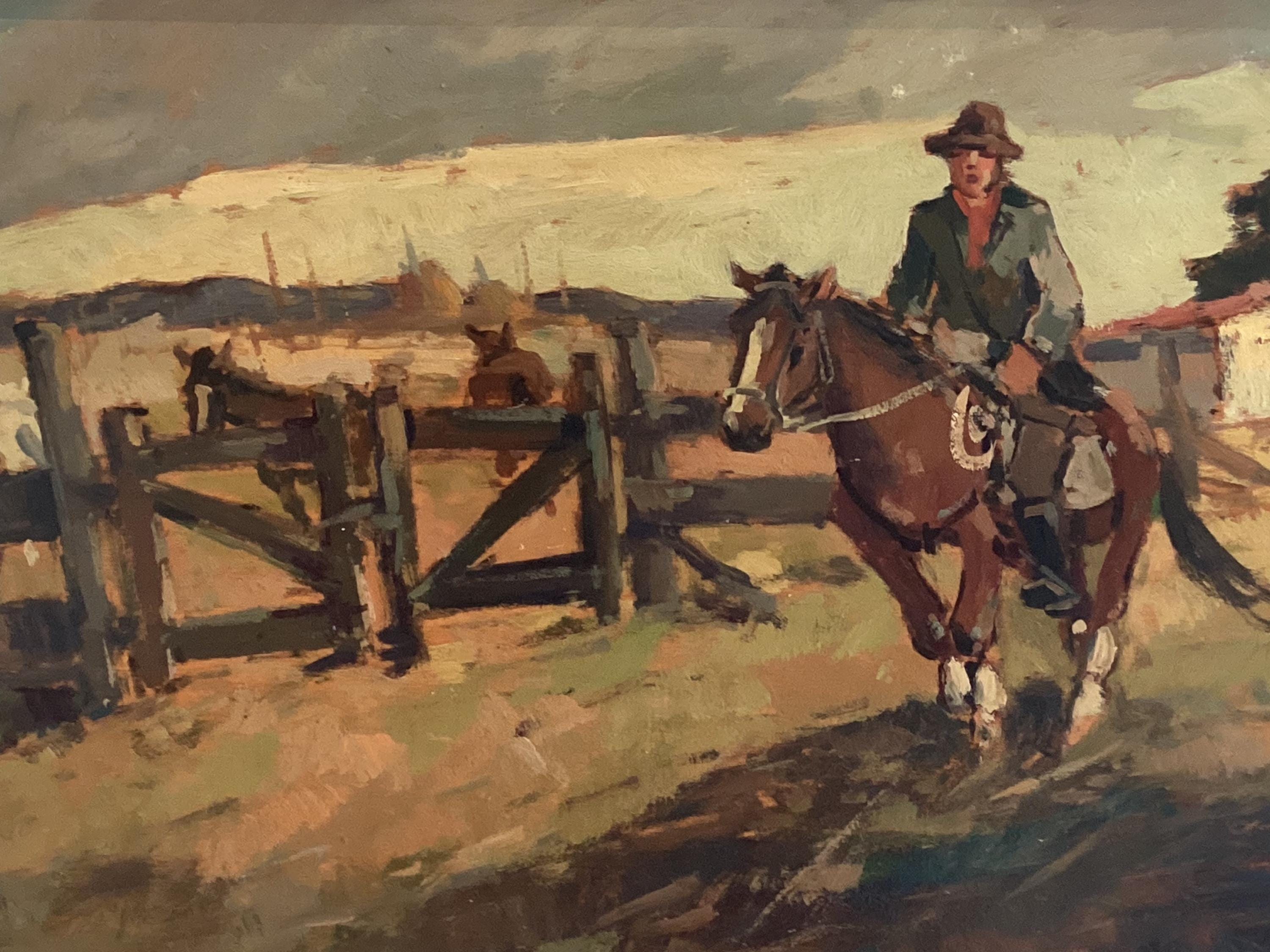 Vintage Italian Painting – Buttero on Horseback (1960s) by Renzo Martini — photo 8 of 10