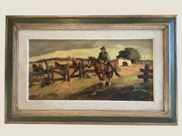 Vintage Italian Painting – Buttero on Horseback (1960s) by Renzo Martini