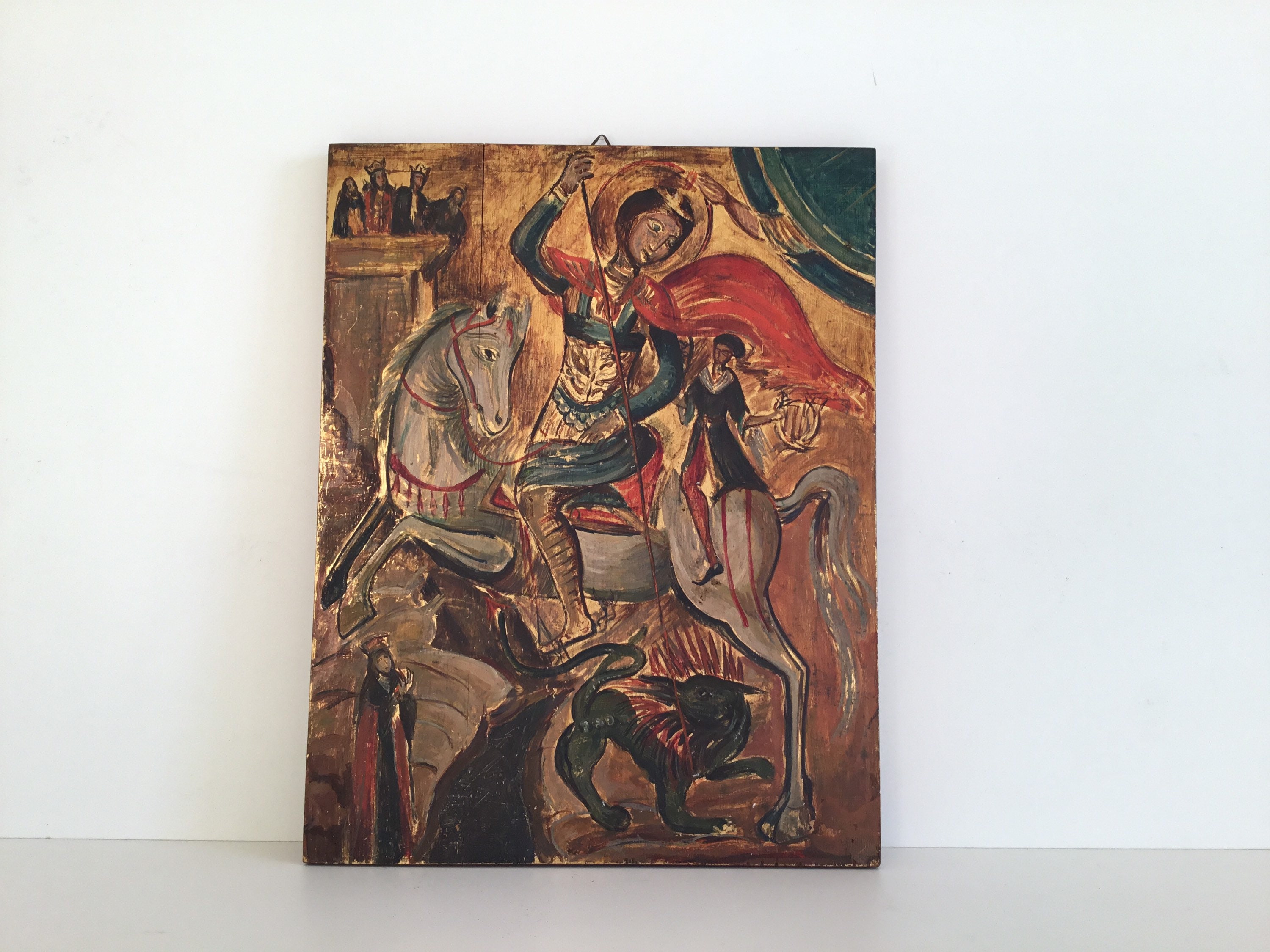Vintage Orthodox Icon | 1950s Saint George & Dragon, Hand Painted Tempera — photo 2 of 9