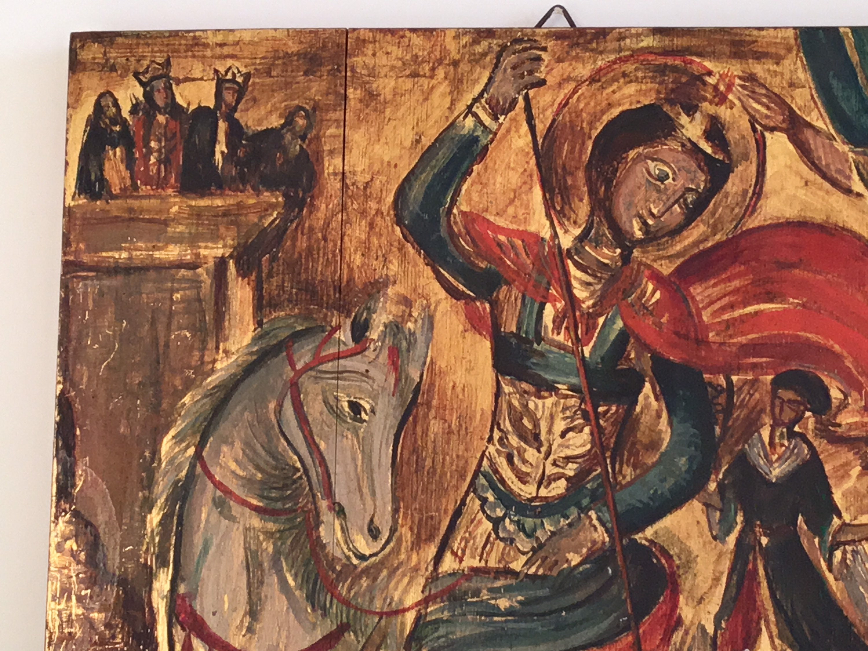 Vintage Orthodox Icon | 1950s Saint George & Dragon, Hand Painted Tempera — photo 4 of 9