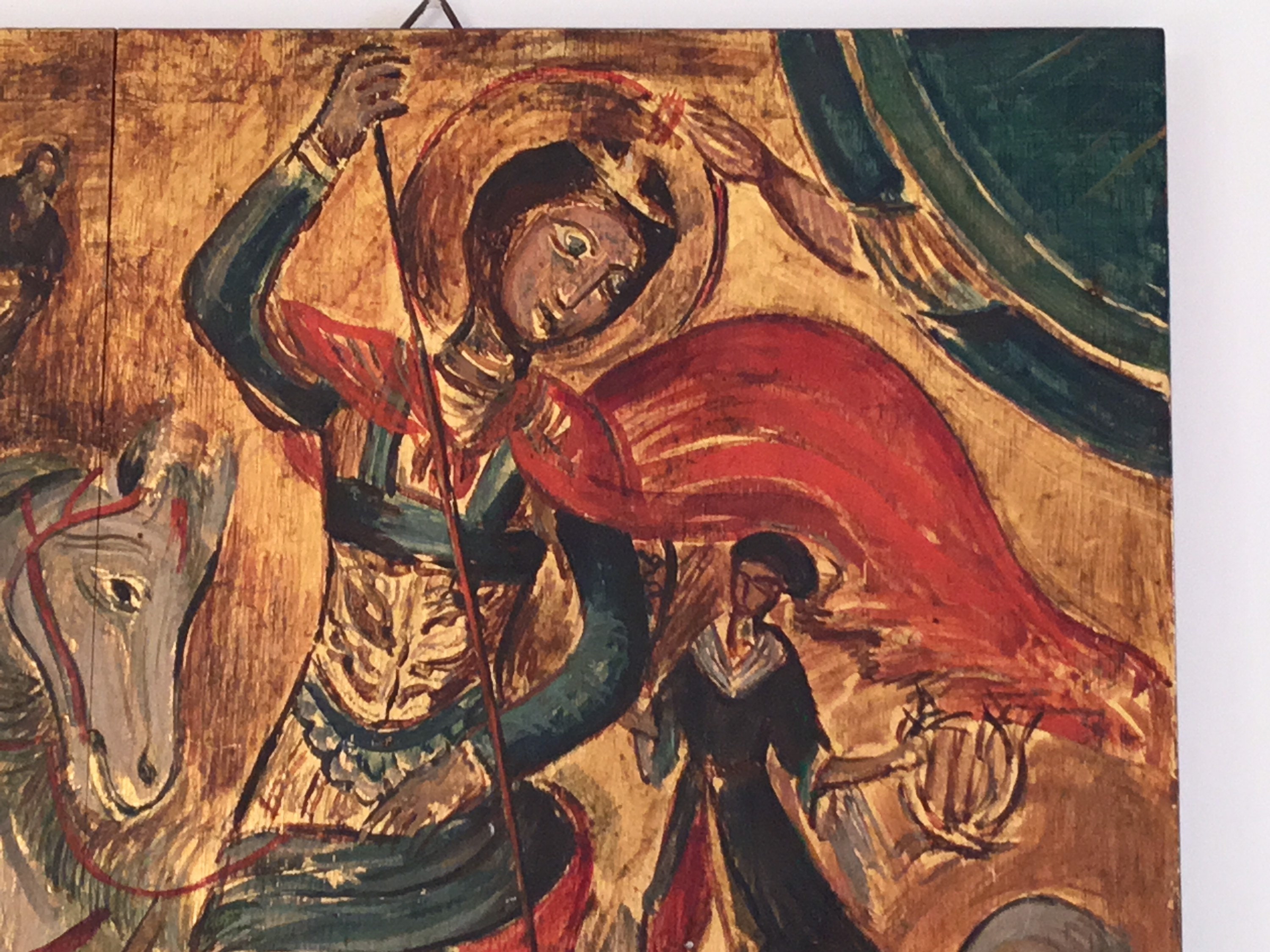 Vintage Orthodox Icon | 1950s Saint George & Dragon, Hand Painted Tempera — photo 5 of 9
