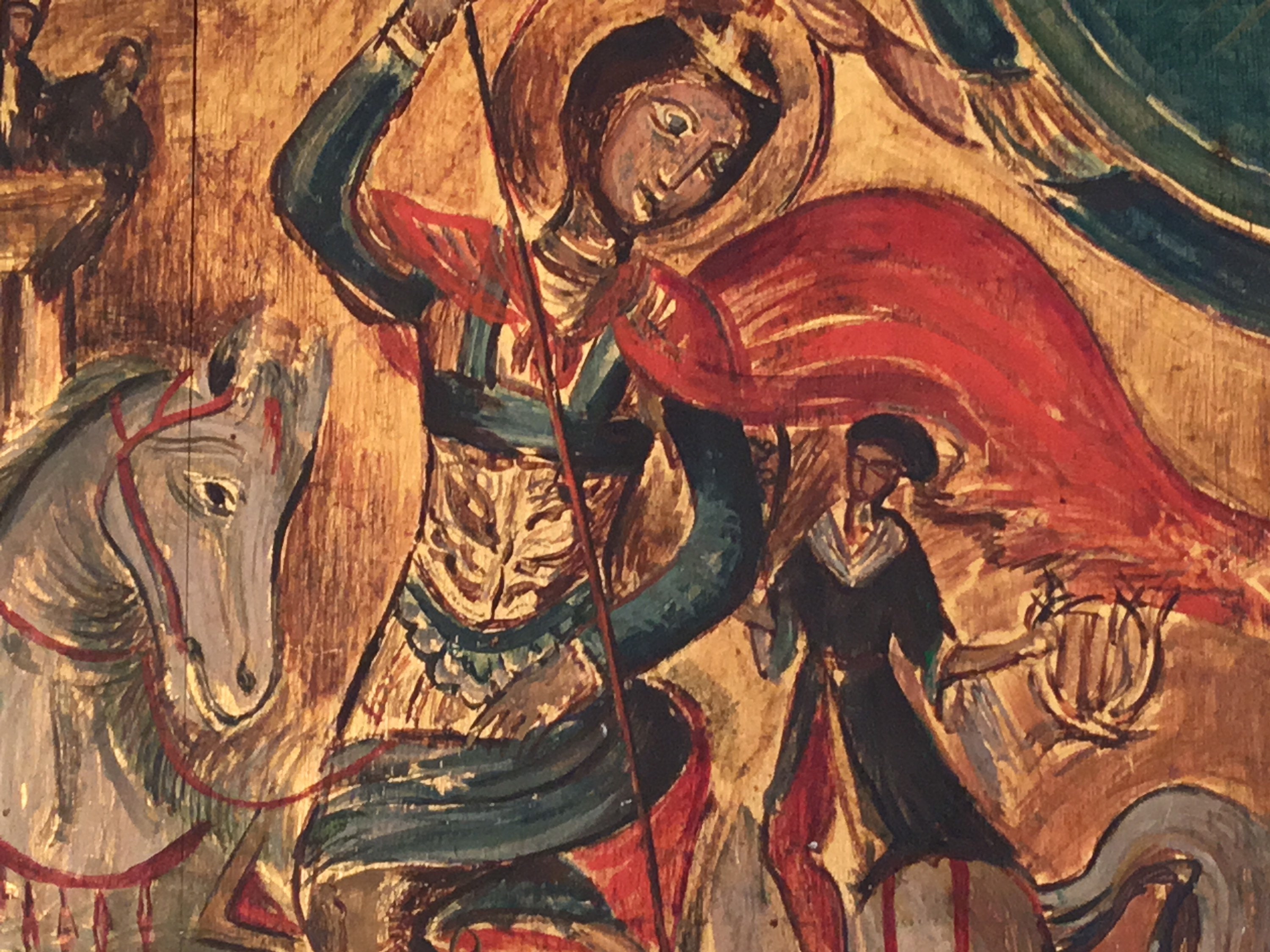 Vintage Orthodox Icon | 1950s Saint George & Dragon, Hand Painted Tempera — photo 6 of 9