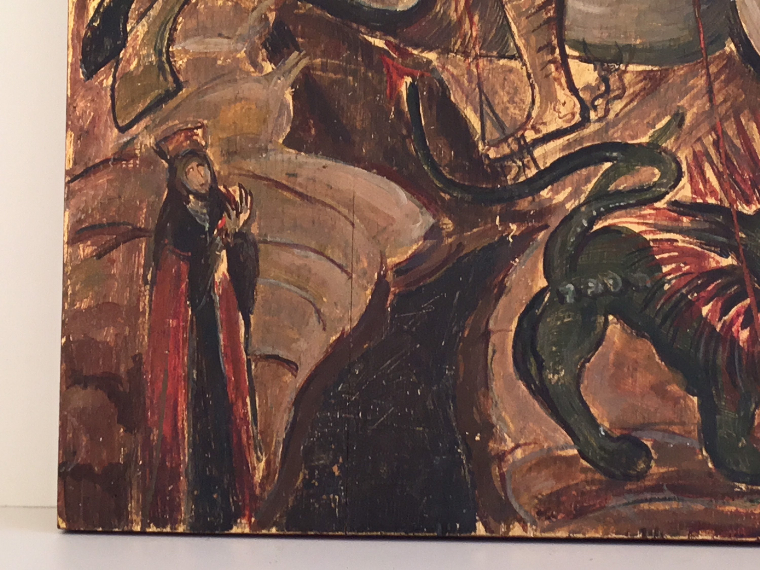 Vintage Orthodox Icon | 1950s Saint George & Dragon, Hand Painted Tempera — photo 7 of 9