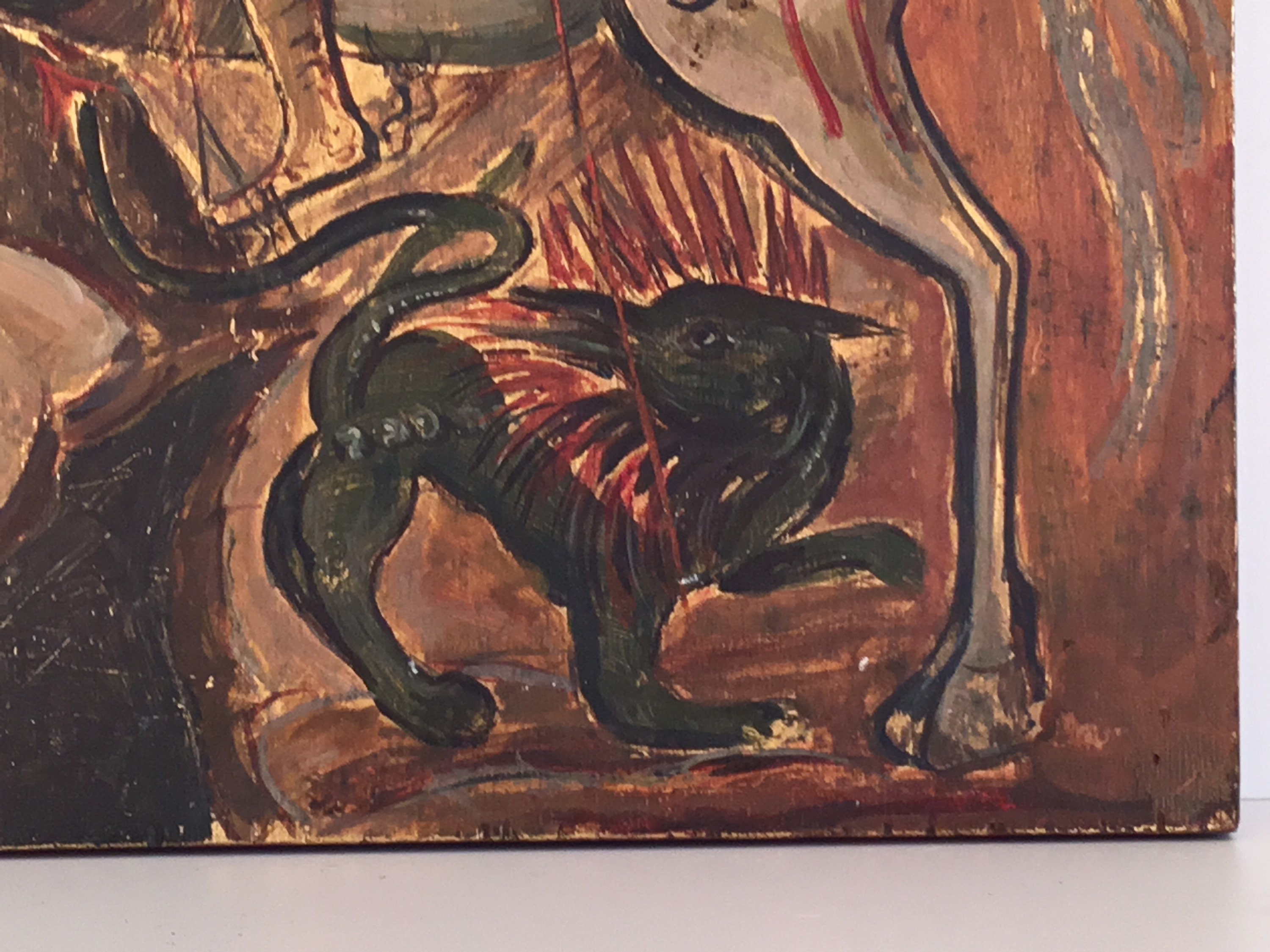 Vintage Orthodox Icon | 1950s Saint George & Dragon, Hand Painted Tempera — photo 8 of 9