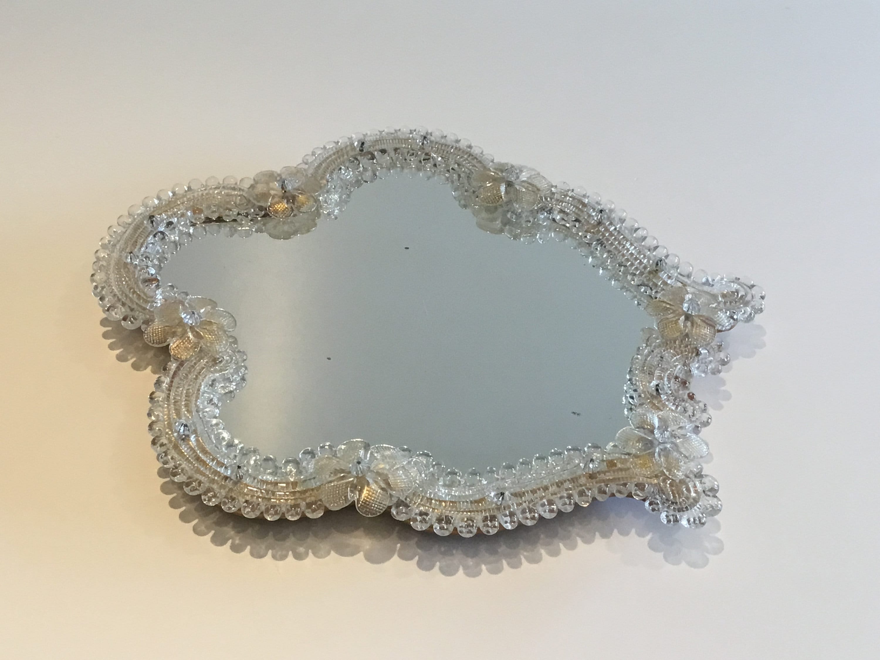 Vintage Murano Glass Mirror | 1950s Venetian Wall Table Mirror, Gold Decorations — photo 2 of 9