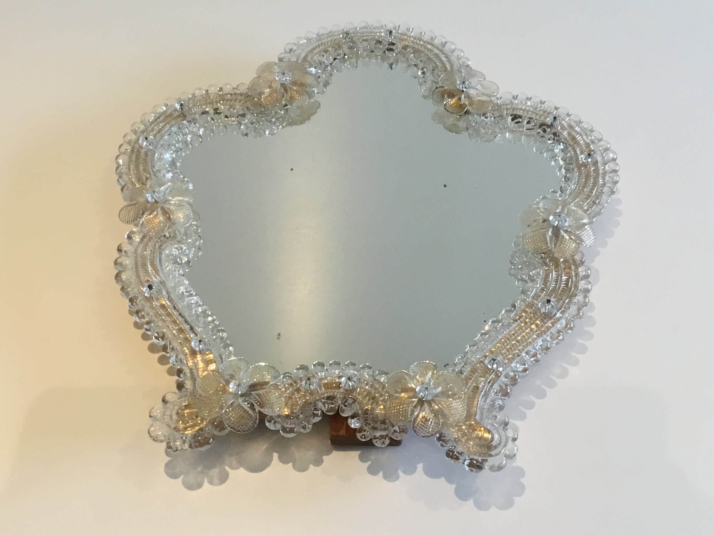 Vintage Murano Glass Mirror | 1950s Venetian Wall Table Mirror, Gold Decorations — photo 3 of 9