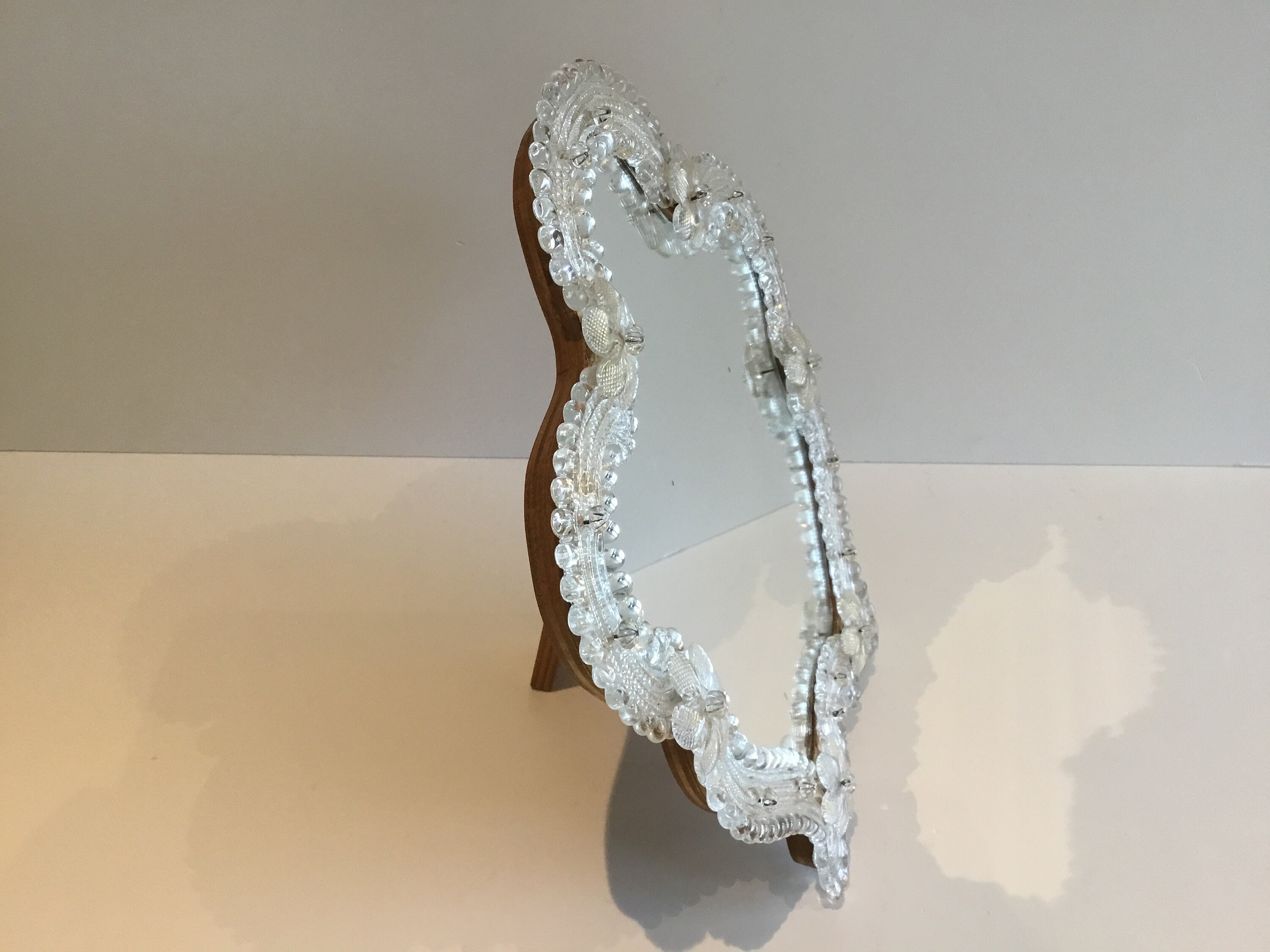Vintage Murano Glass Mirror | 1950s Venetian Wall Table Mirror, Gold Decorations — photo 5 of 9