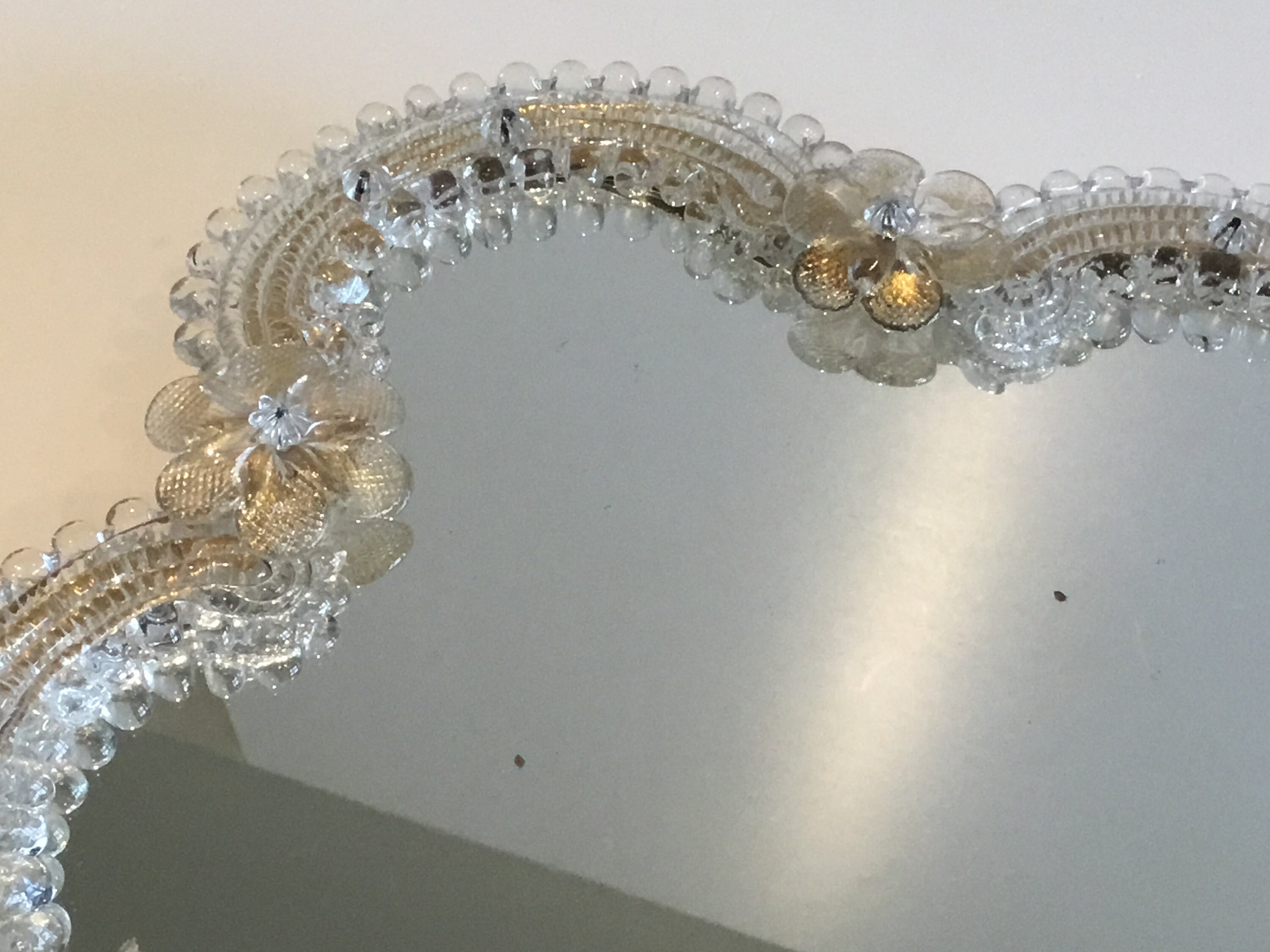 Vintage Murano Glass Mirror | 1950s Venetian Wall Table Mirror, Gold Decorations — photo 6 of 9