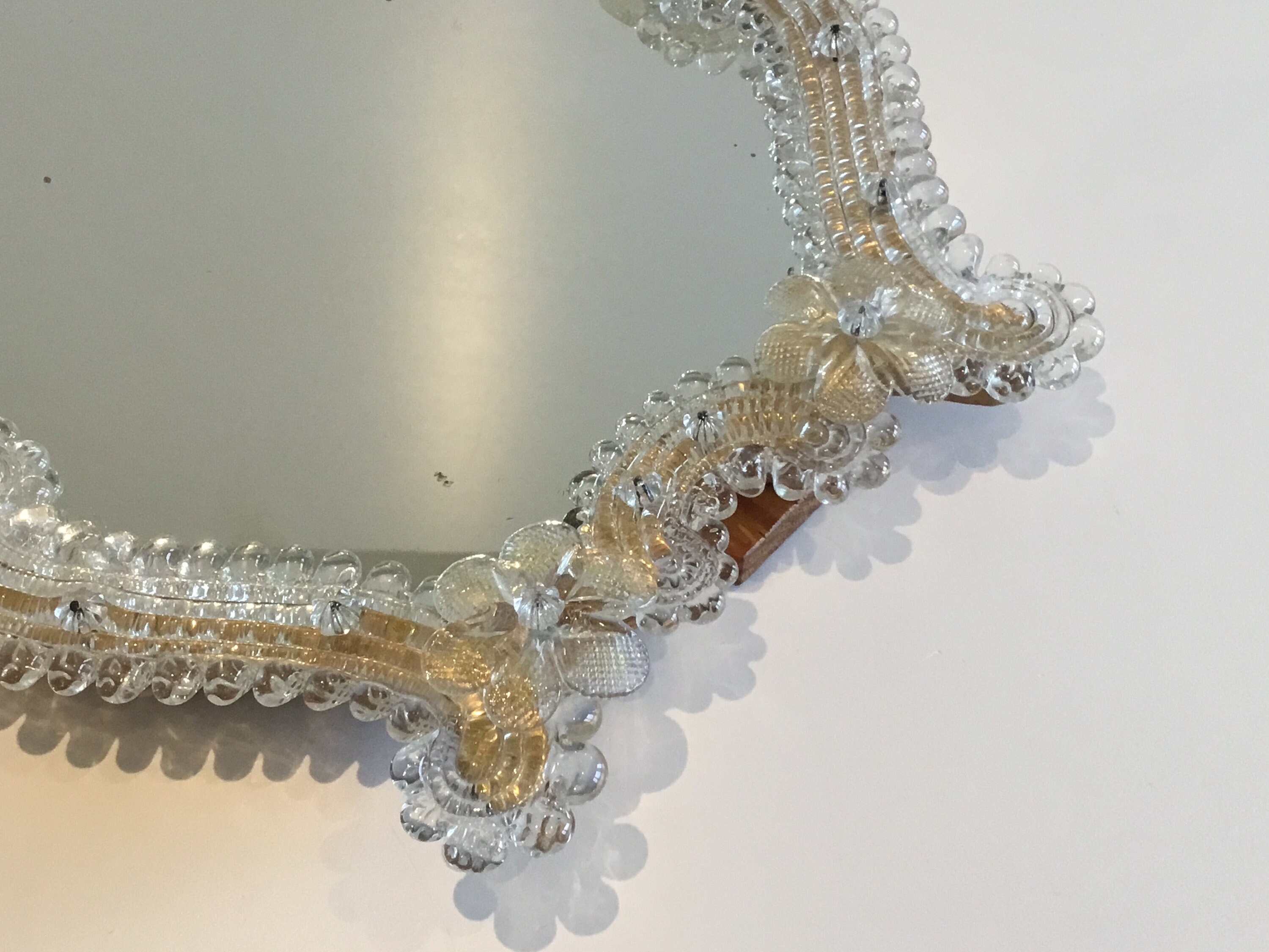 Vintage Murano Glass Mirror | 1950s Venetian Wall Table Mirror, Gold Decorations — photo 7 of 9