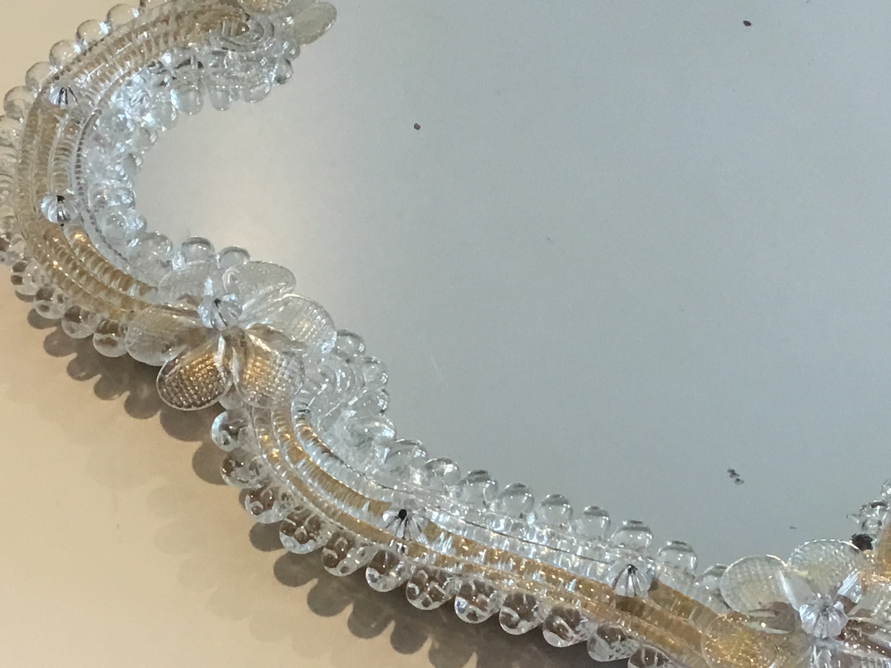 Vintage Murano Glass Mirror | 1950s Venetian Wall Table Mirror, Gold Decorations — photo 9 of 9