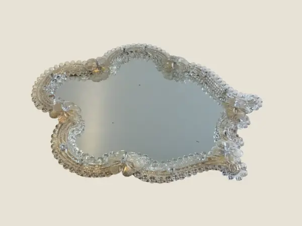 Vintage Murano Glass Mirror | 1950s Venetian Wall Table Mirror, Gold Decorations