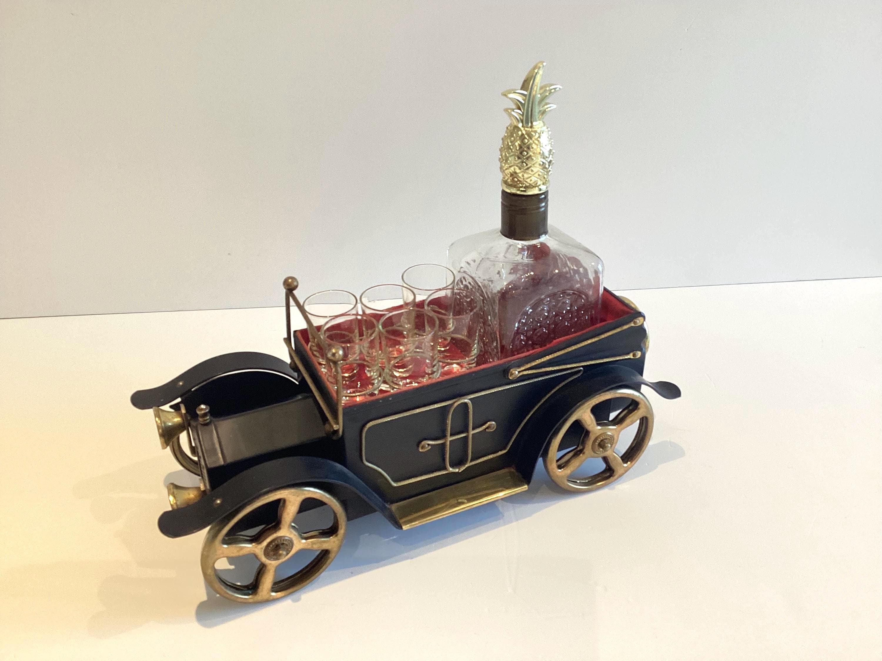 Vintage Car Bar Set | 1960s Japanese Music Box Decanter With 6 Glasses, Working — photo 3 of 11
