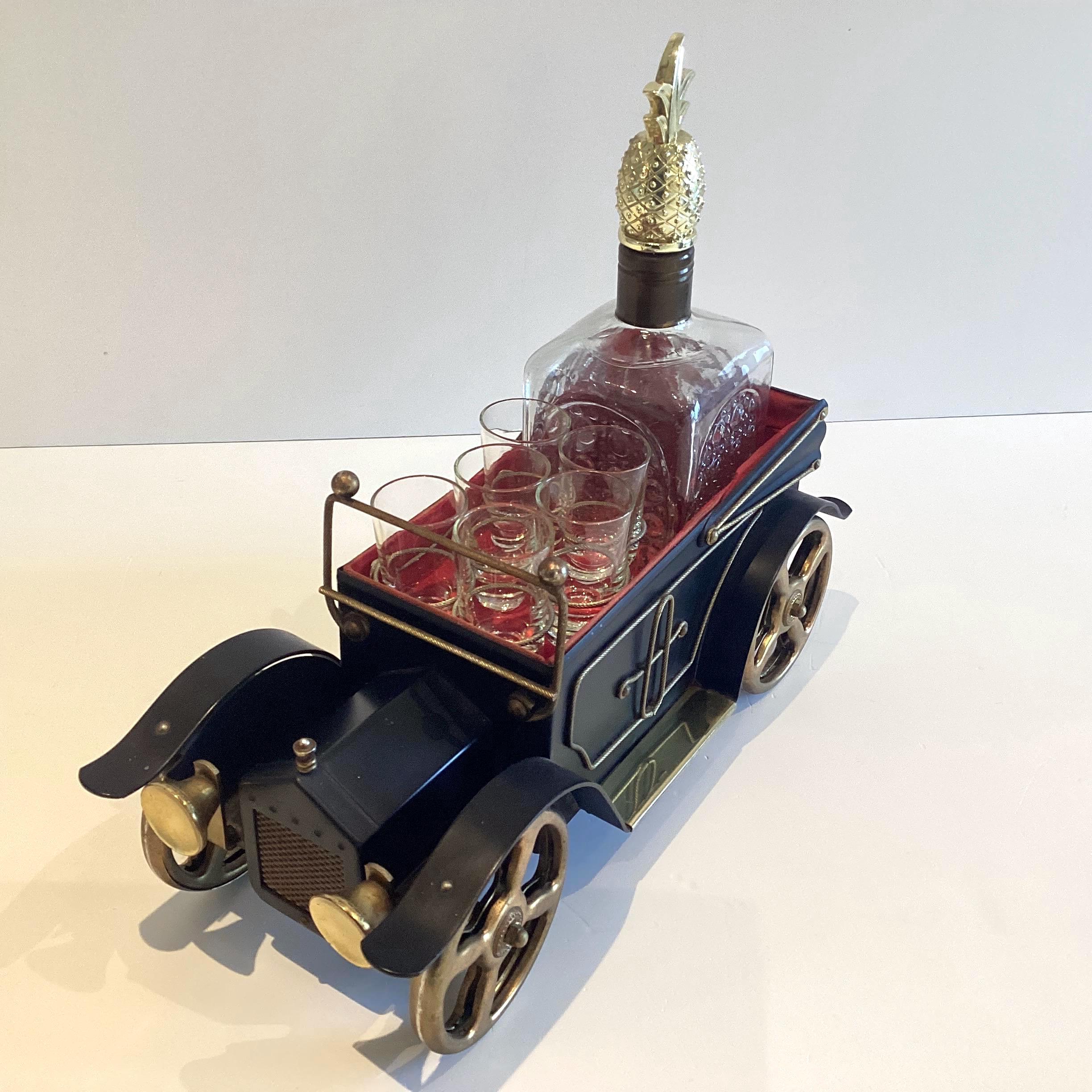 Vintage Car Bar Set | 1960s Japanese Music Box Decanter With 6 Glasses, Working — photo 5 of 11