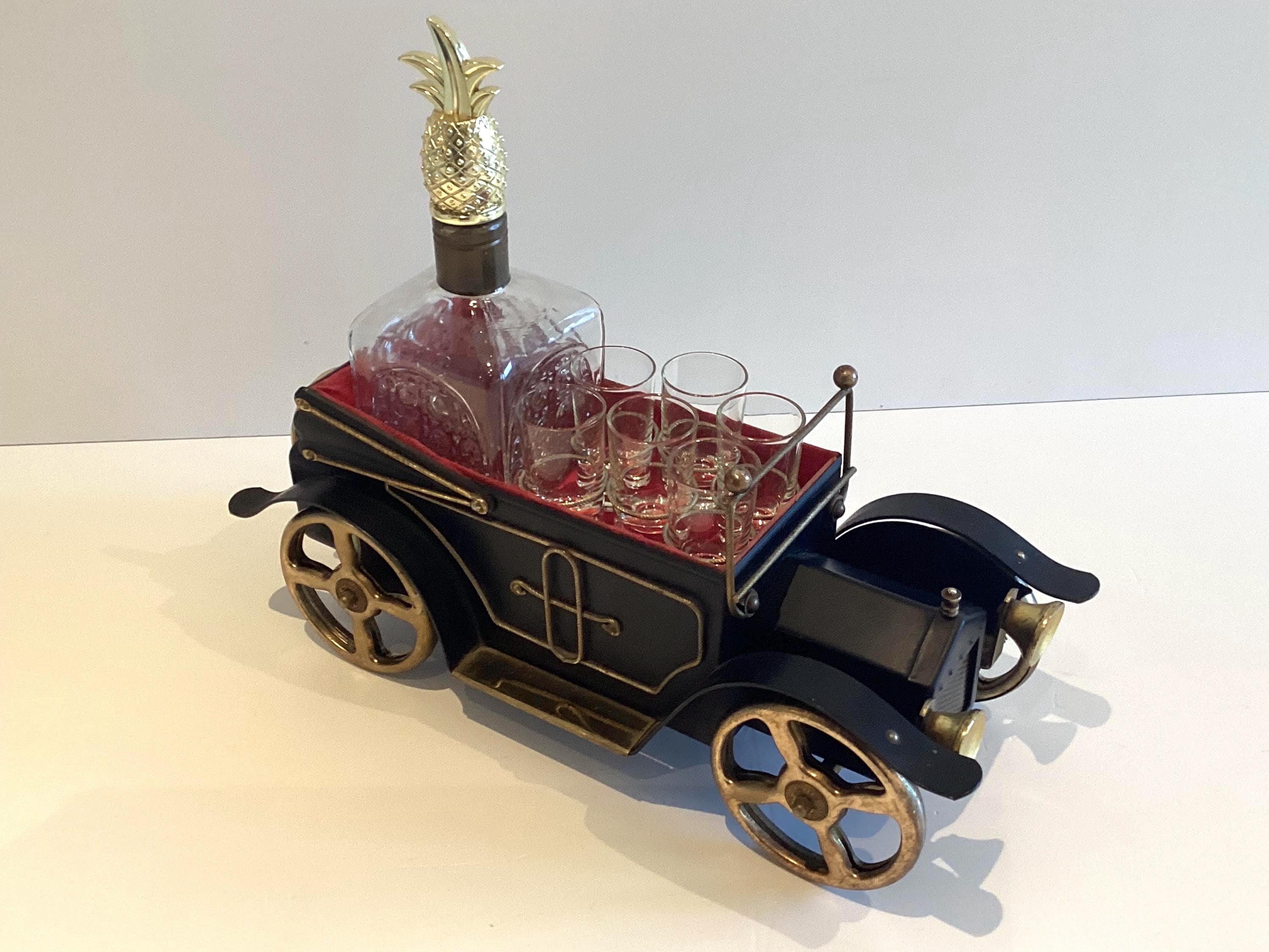 Vintage Car Bar Set | 1960s Japanese Music Box Decanter With 6 Glasses, Working — photo 7 of 11