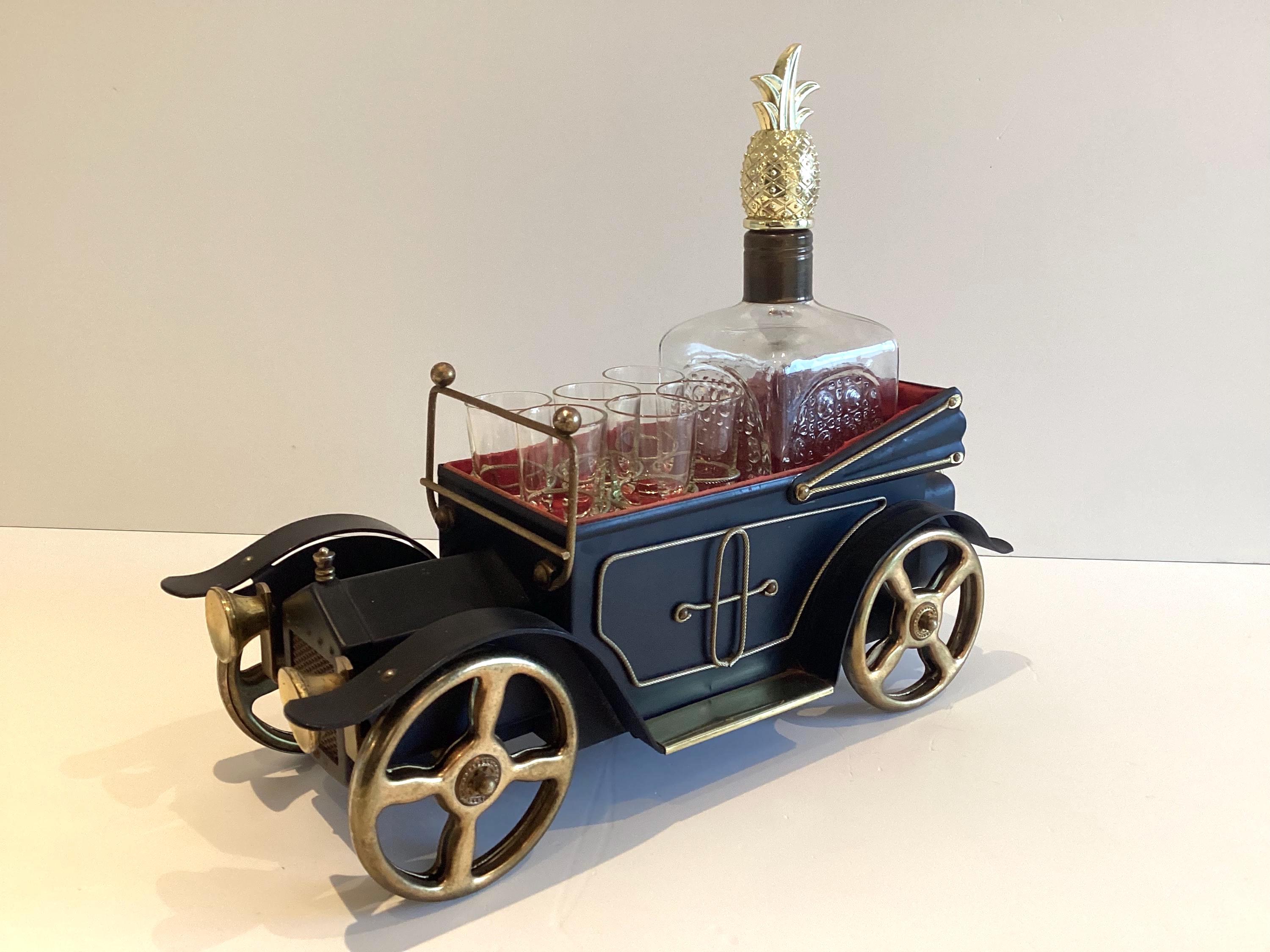 Vintage Car Bar Set | 1960s Japanese Music Box Decanter With 6 Glasses, Working — photo 8 of 11