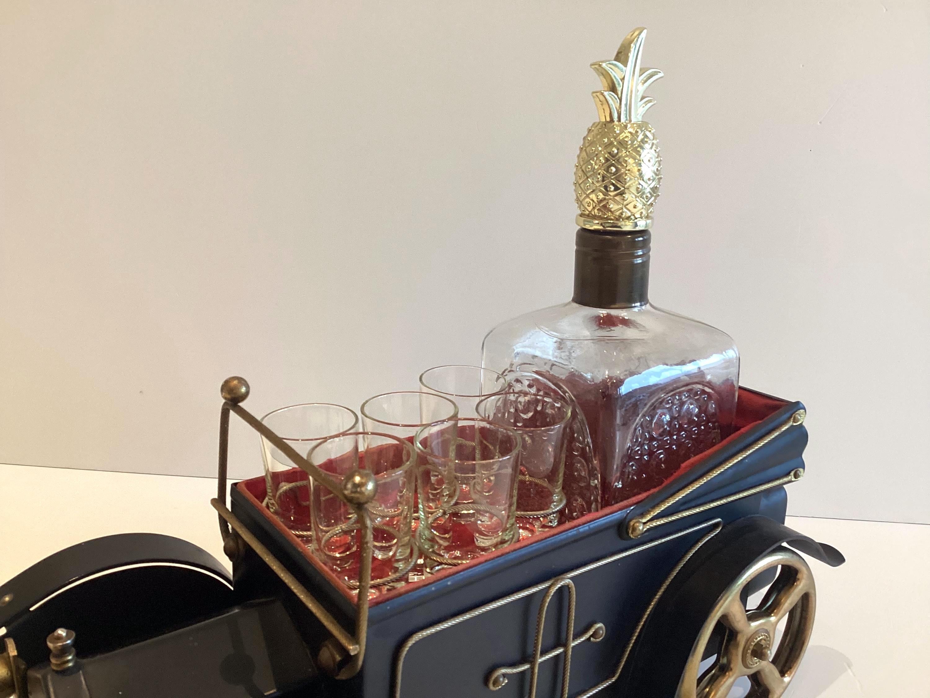 Vintage Car Bar Set | 1960s Japanese Music Box Decanter With 6 Glasses, Working — photo 9 of 11