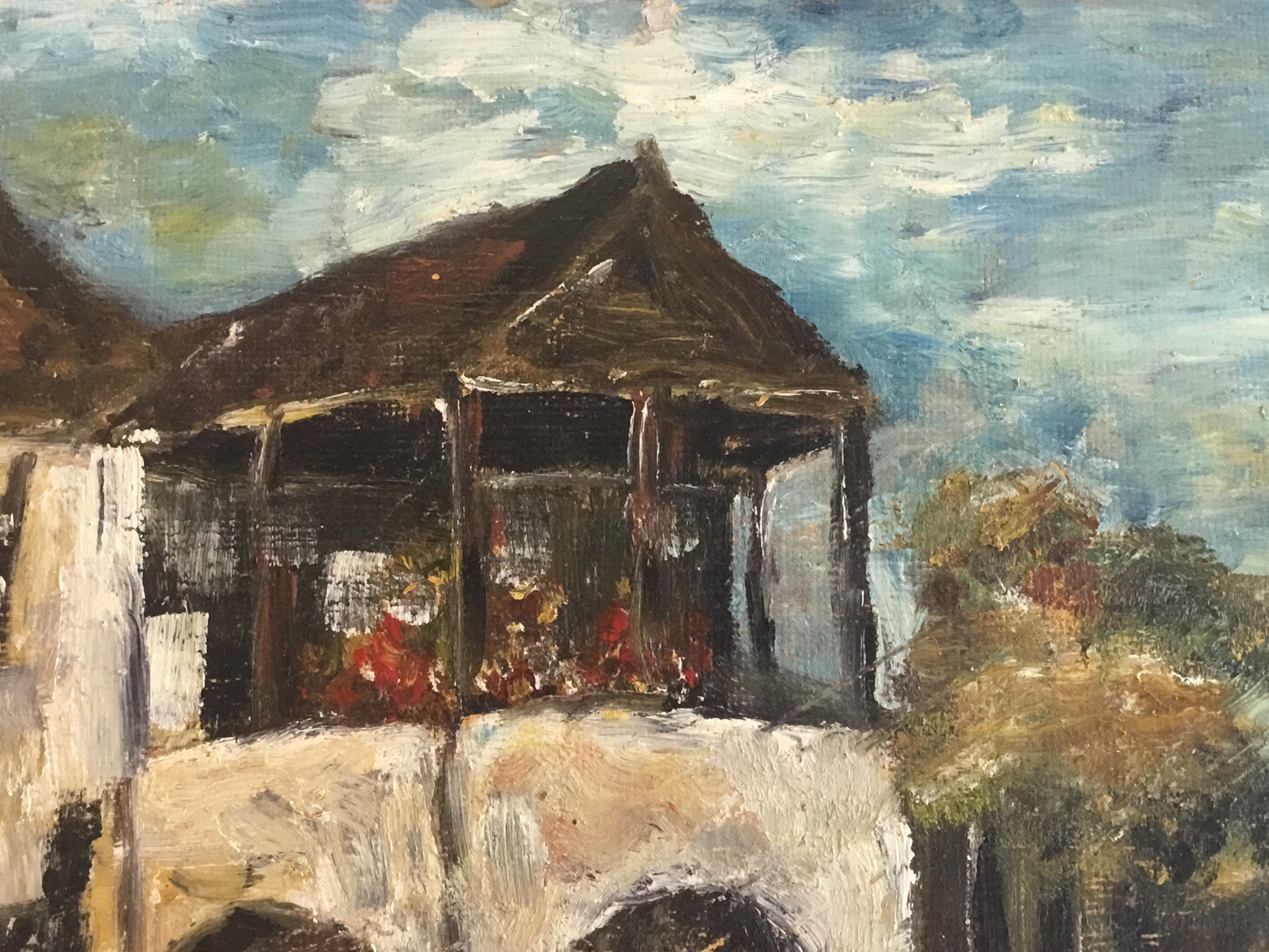 Vintage Landscape Painting | 1930s Romanian Country House, Oil on Cardboard Folk Art — photo 7 of 11