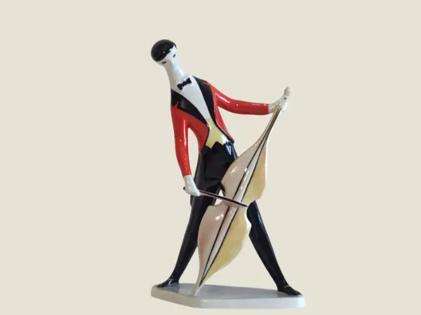 Vintage Porcelain Figurine | Zsolnay Hungary János Törók "Cello Player" 1960s Design