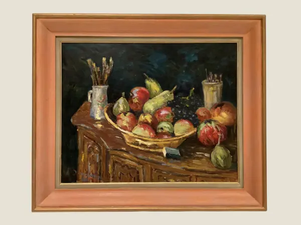Vintage Painting | Negri 1962  Still Life Oil on Wood, Framed Italian-French Art