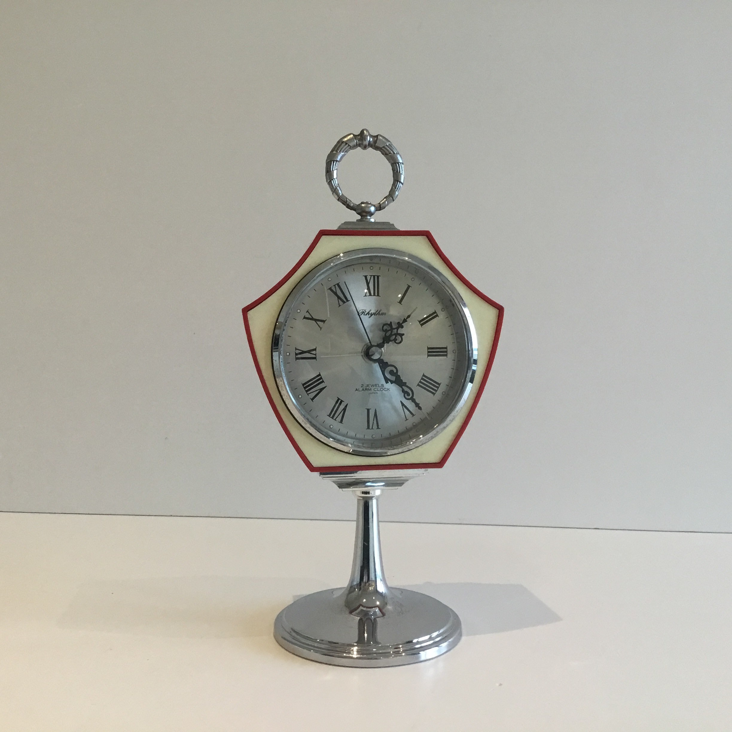 Vintage Alarm Clock | Rhythm Japan 1960s Mechanical, 2-Jewel Movement Silver Dial — photo 2 of 10