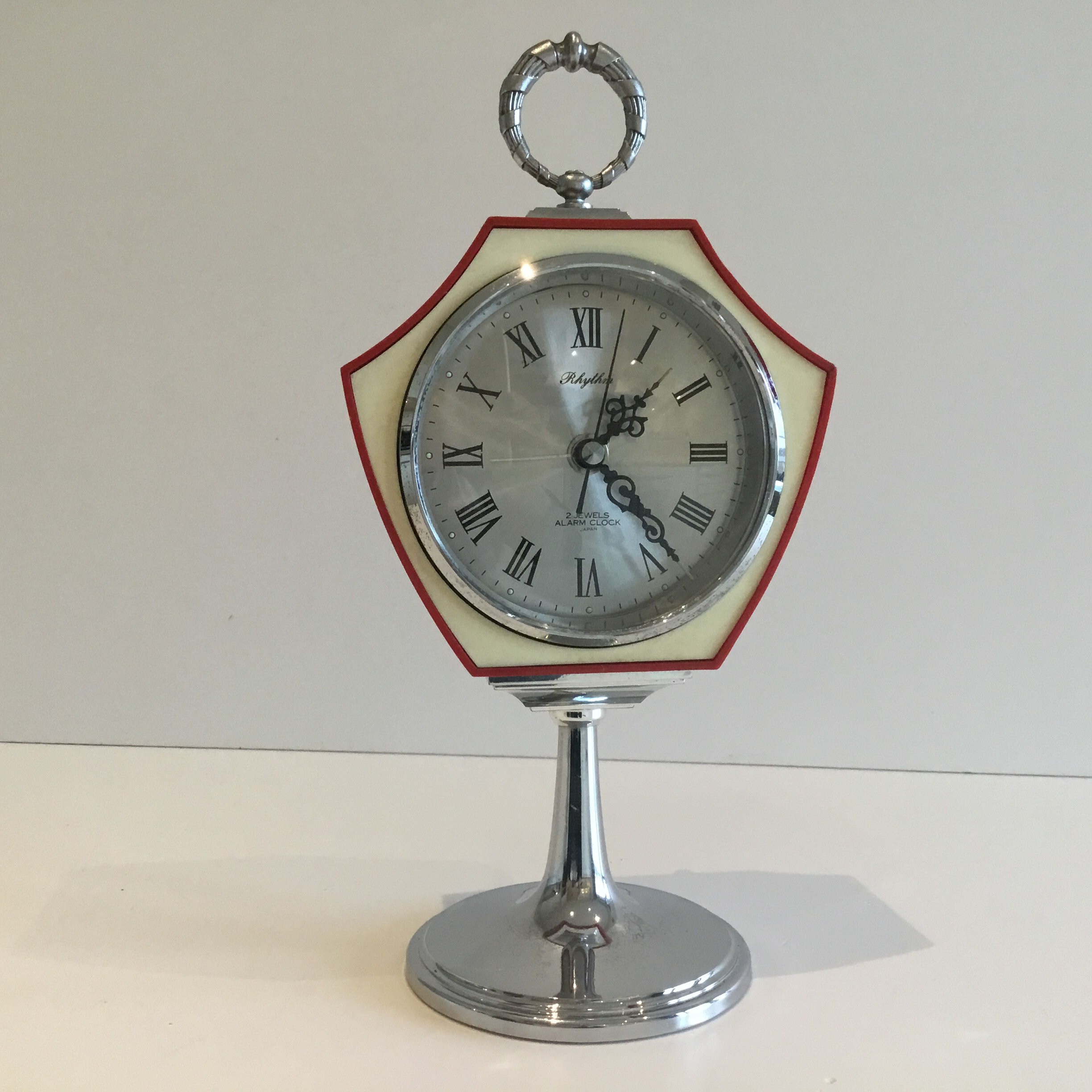 Vintage Alarm Clock | Rhythm Japan 1960s Mechanical, 2-Jewel Movement Silver Dial — photo 3 of 10