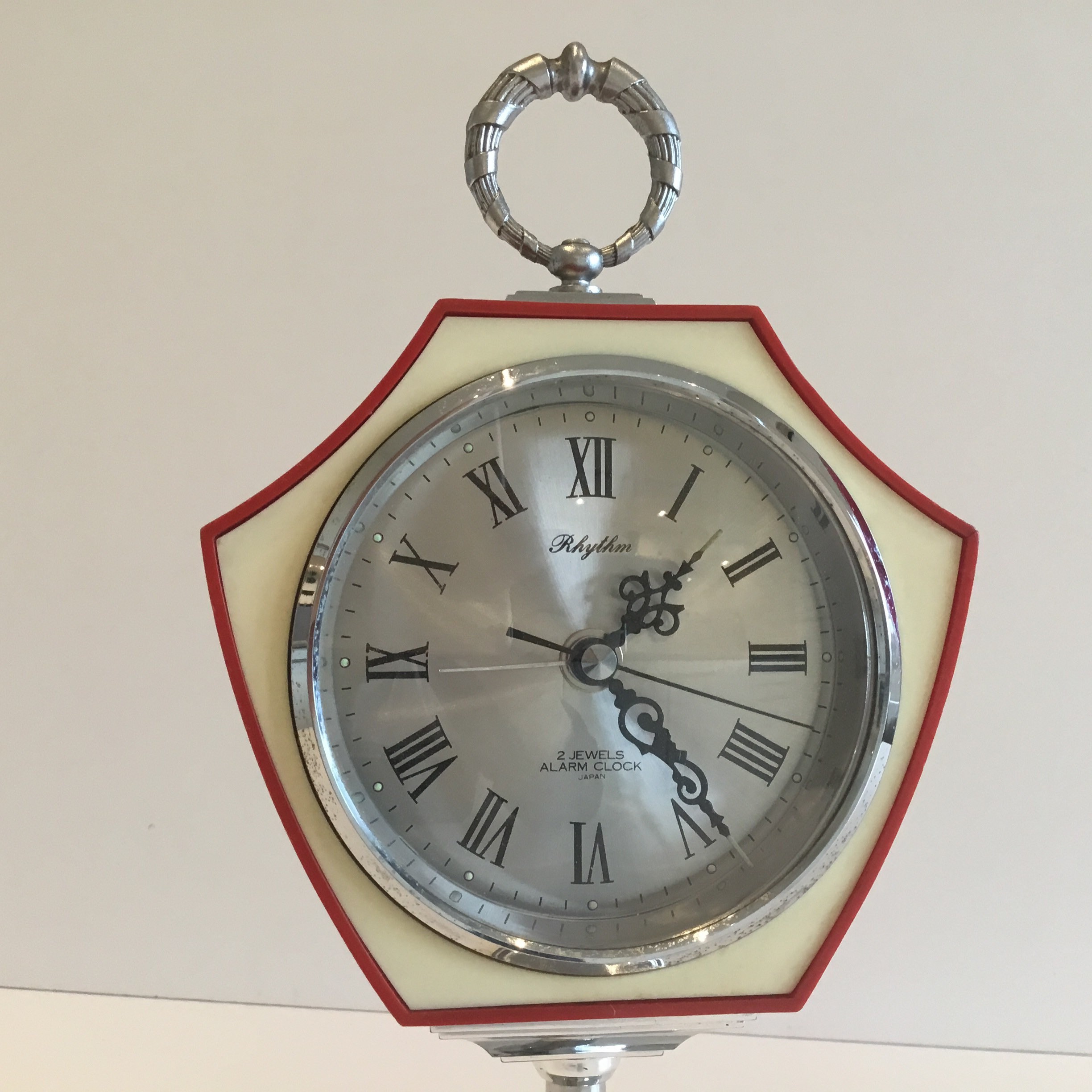 Vintage Alarm Clock | Rhythm Japan 1960s Mechanical, 2-Jewel Movement Silver Dial — photo 4 of 10