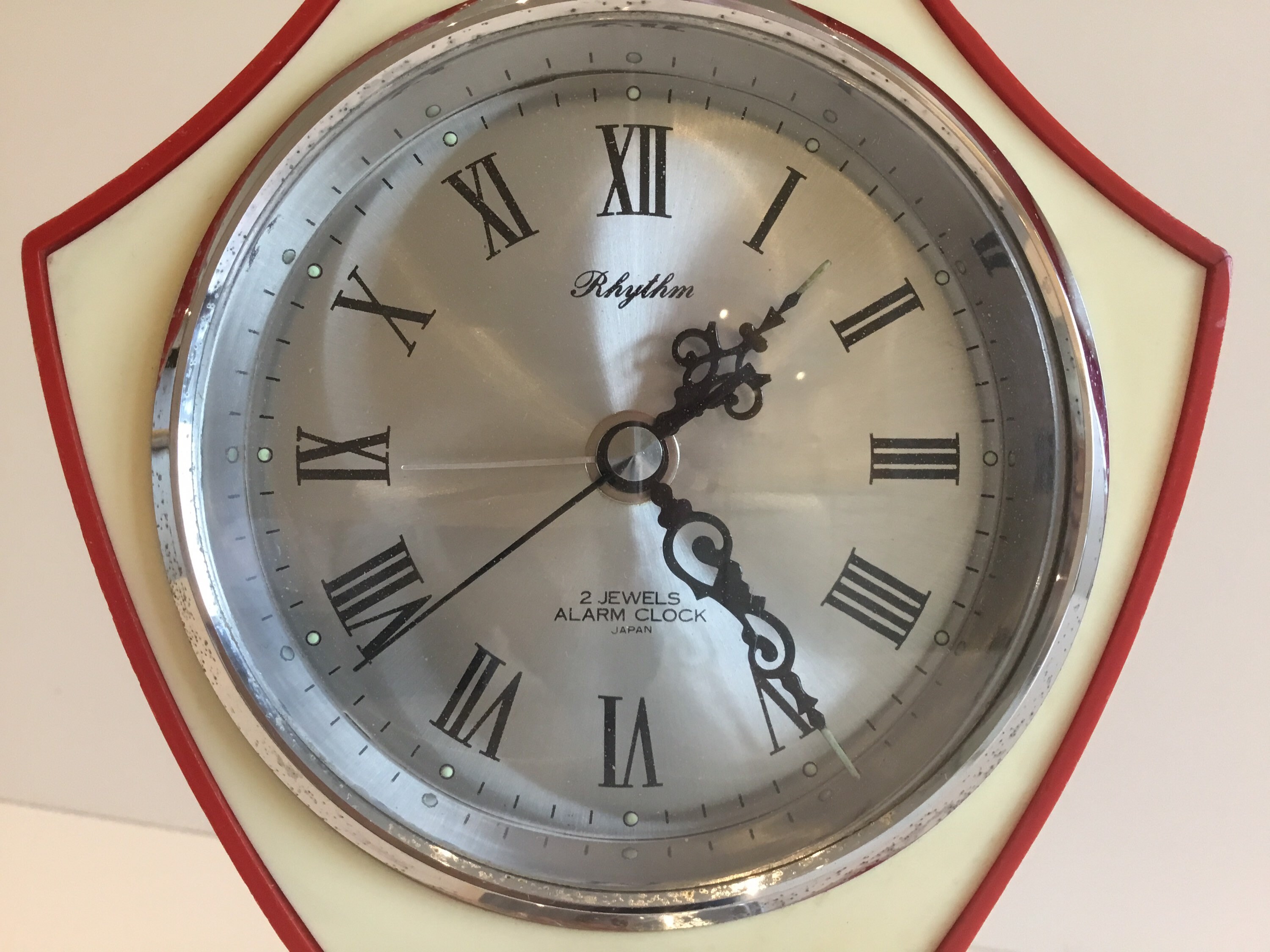 Vintage Alarm Clock | Rhythm Japan 1960s Mechanical, 2-Jewel Movement Silver Dial — photo 6 of 10