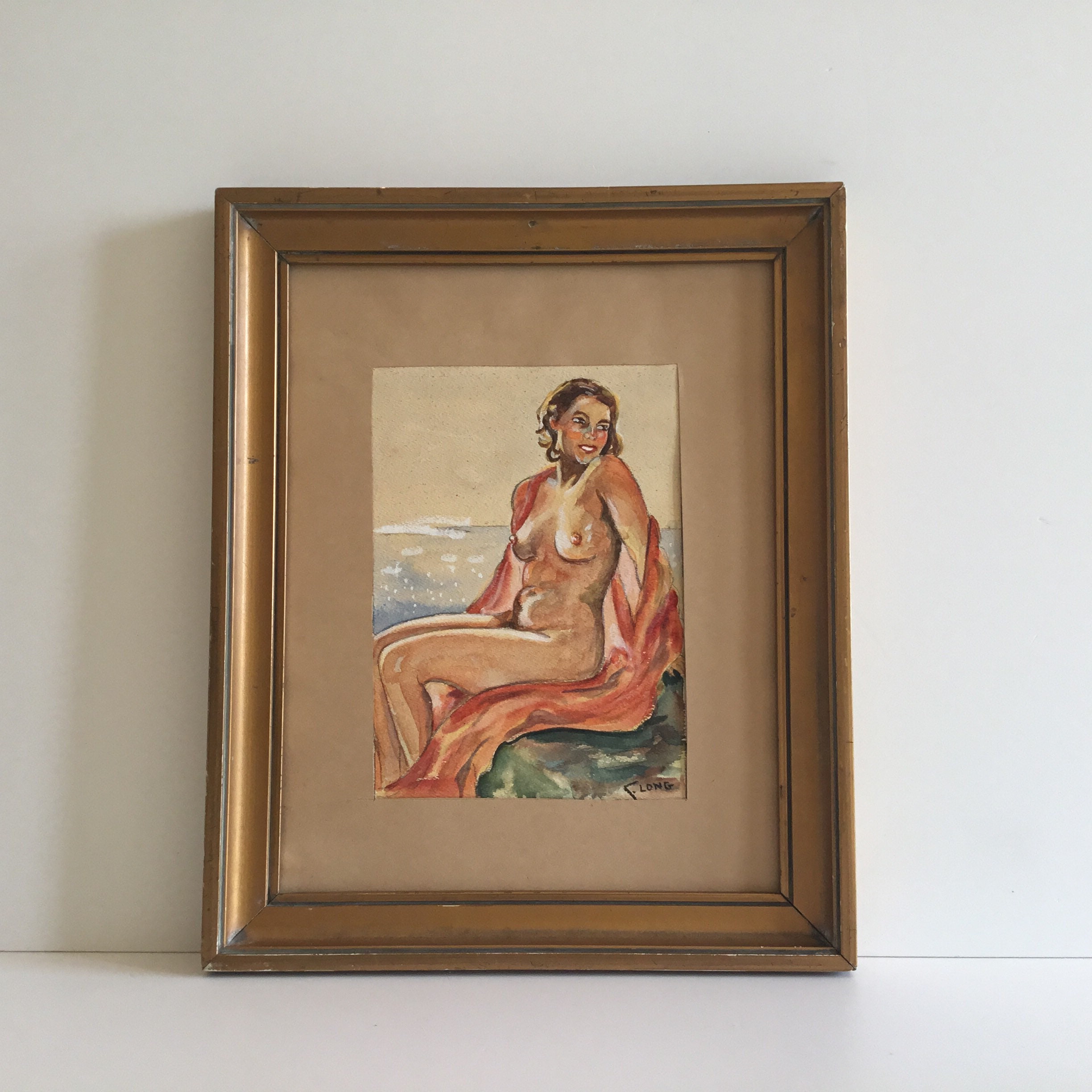 Vintage Painting | Hand Painted  Woman Gouche/Watercolor (1930s) Long Artist — photo 2 of 11