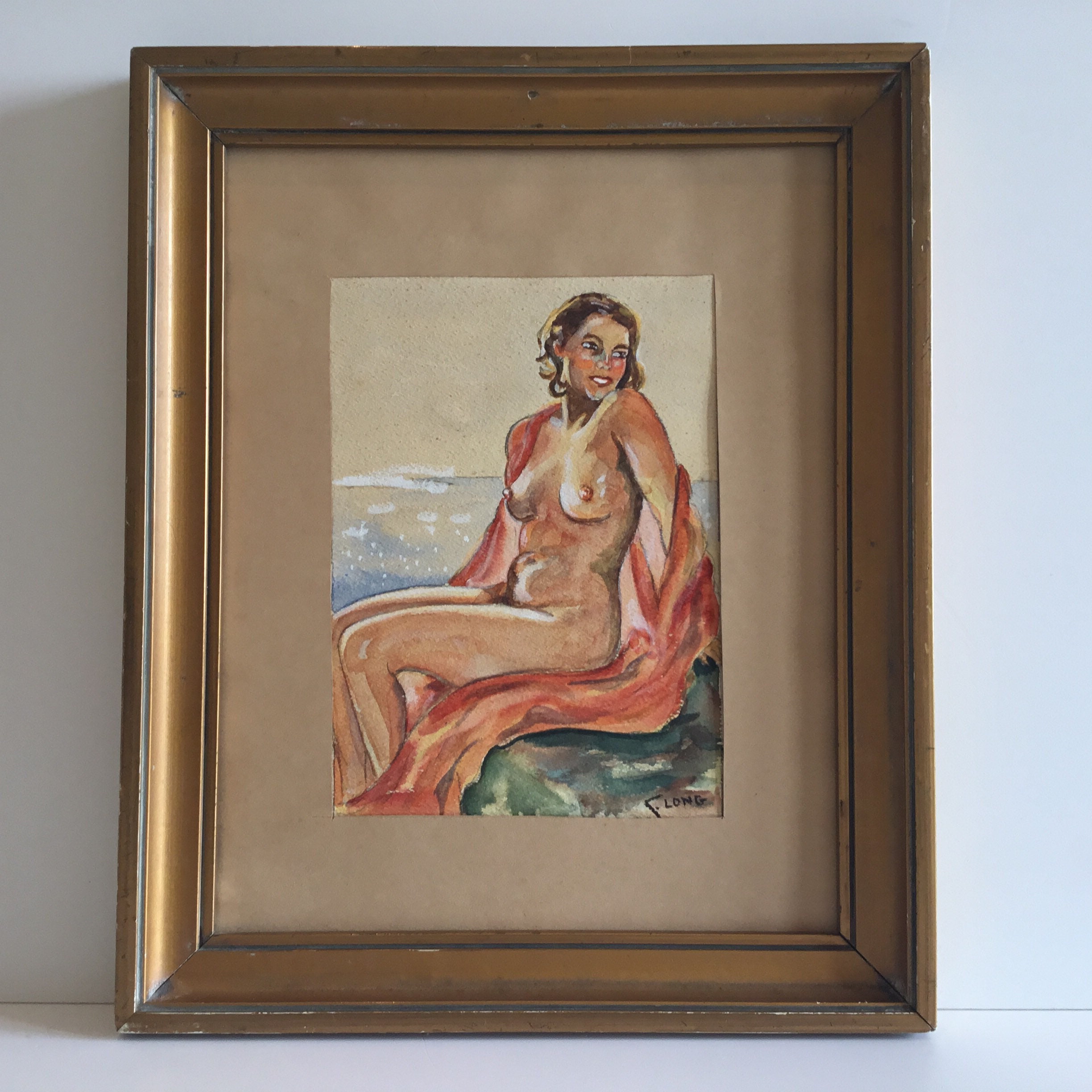 Vintage Painting | Hand Painted  Woman Gouche/Watercolor (1930s) Long Artist — photo 3 of 11